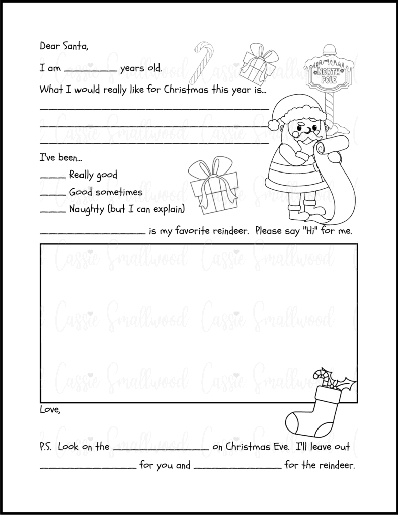Free Printable Letter To Santa Template Black And White