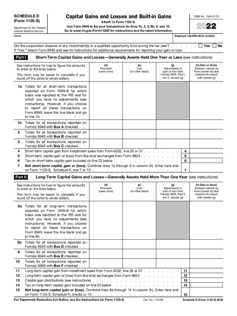 1120s Schedule D Fill Out amp Sign Online DocHub