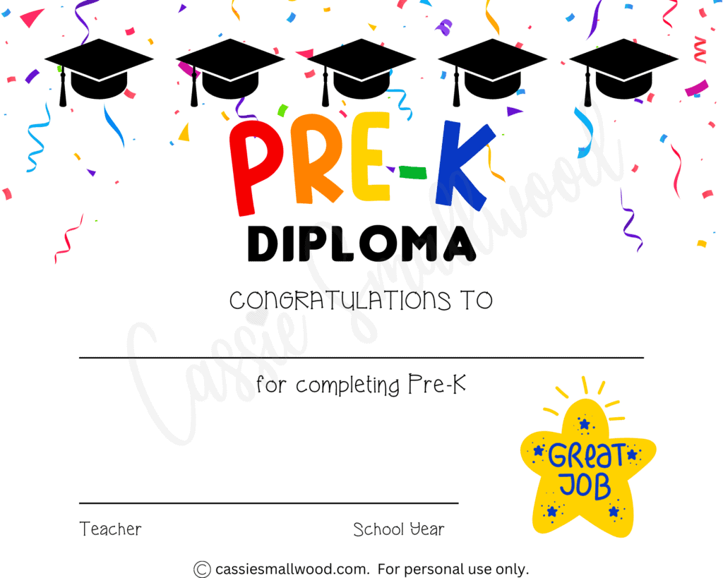 Printable Editable Preschool Graduation Certificate Template Free
