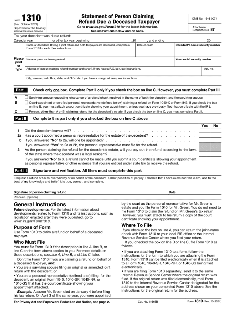 2024 Form IRS 1310 Fill Online Printable Fillable Blank PdfFiller
