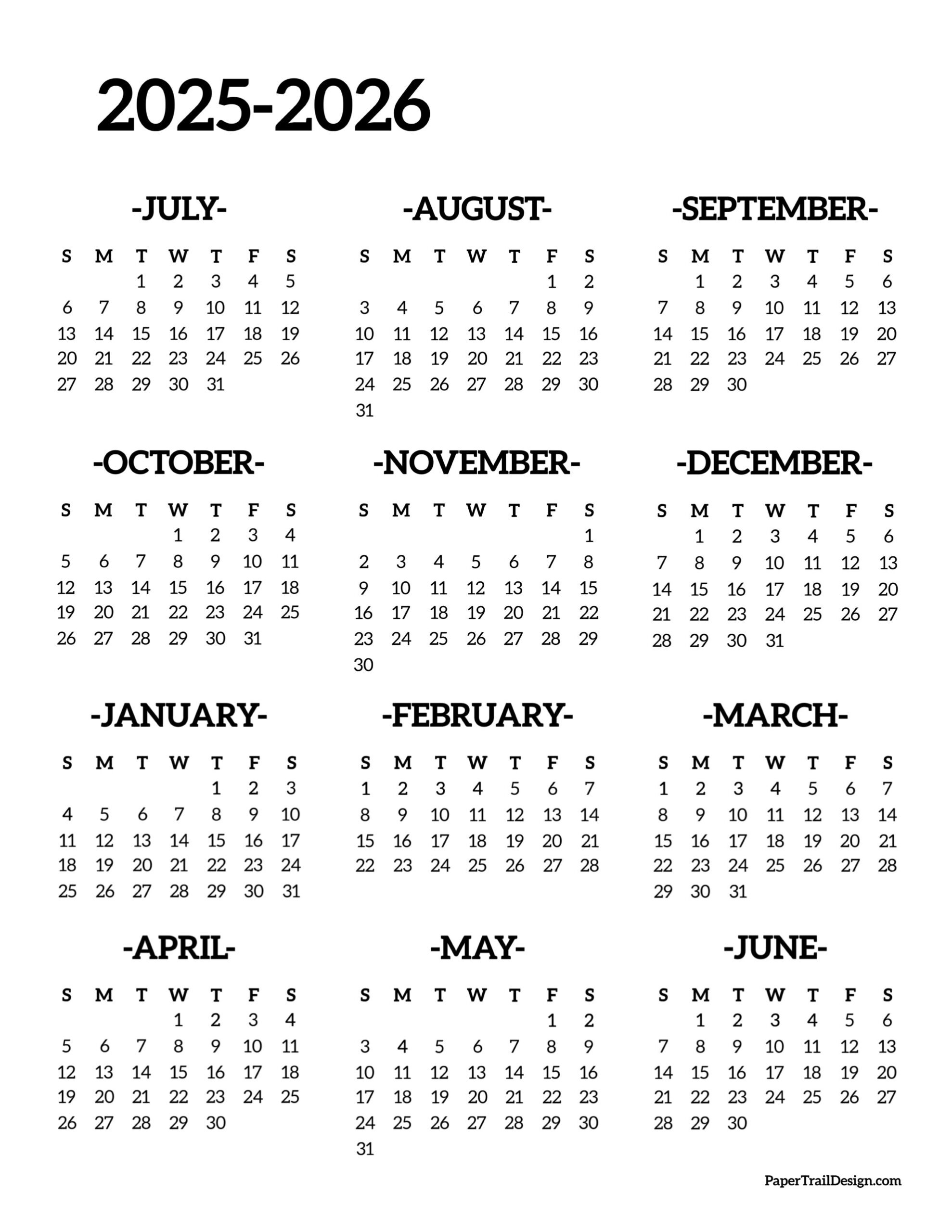 Free 2025 Calendar 2026 Printable