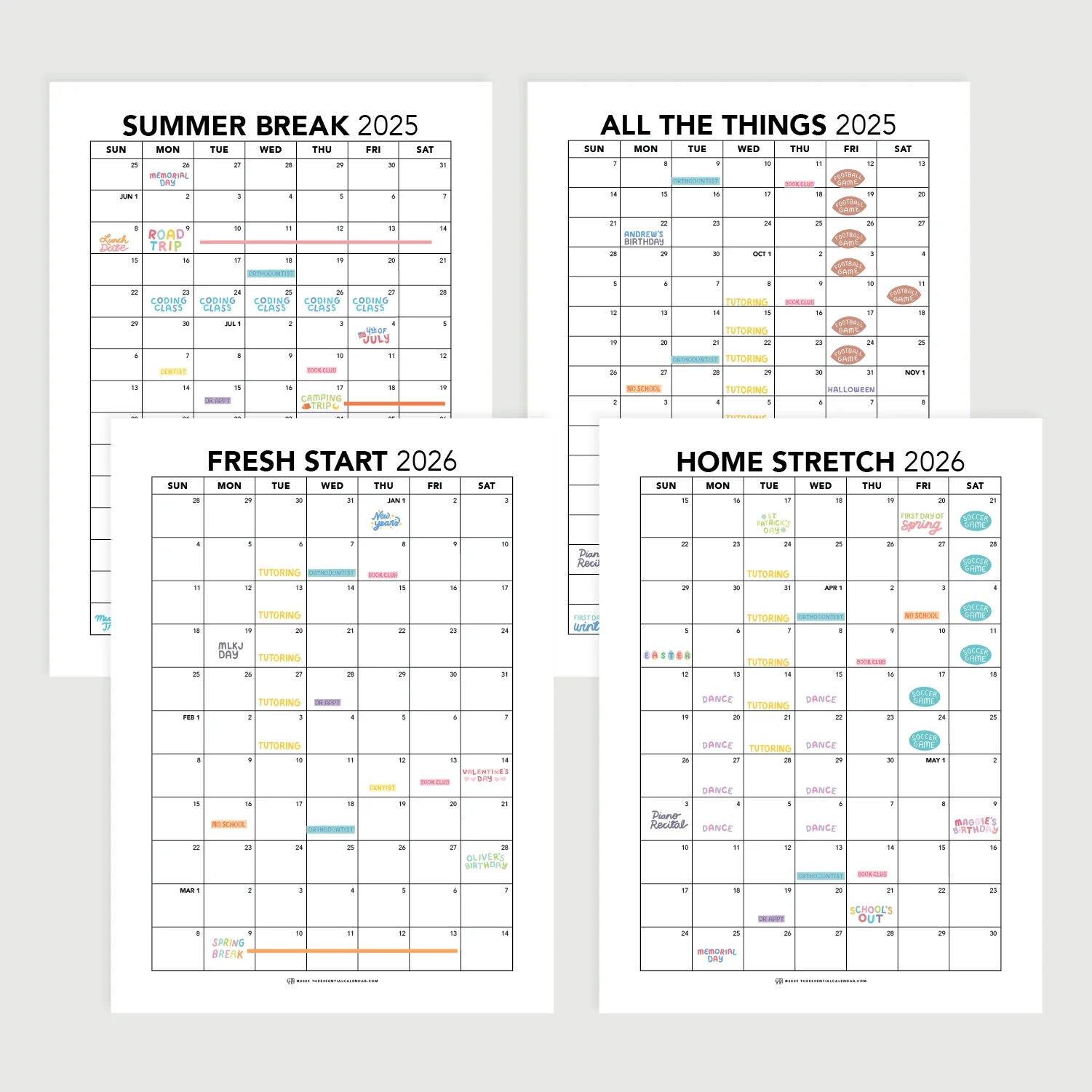2025 2026 The Essential Family Calendar Sunday start The 