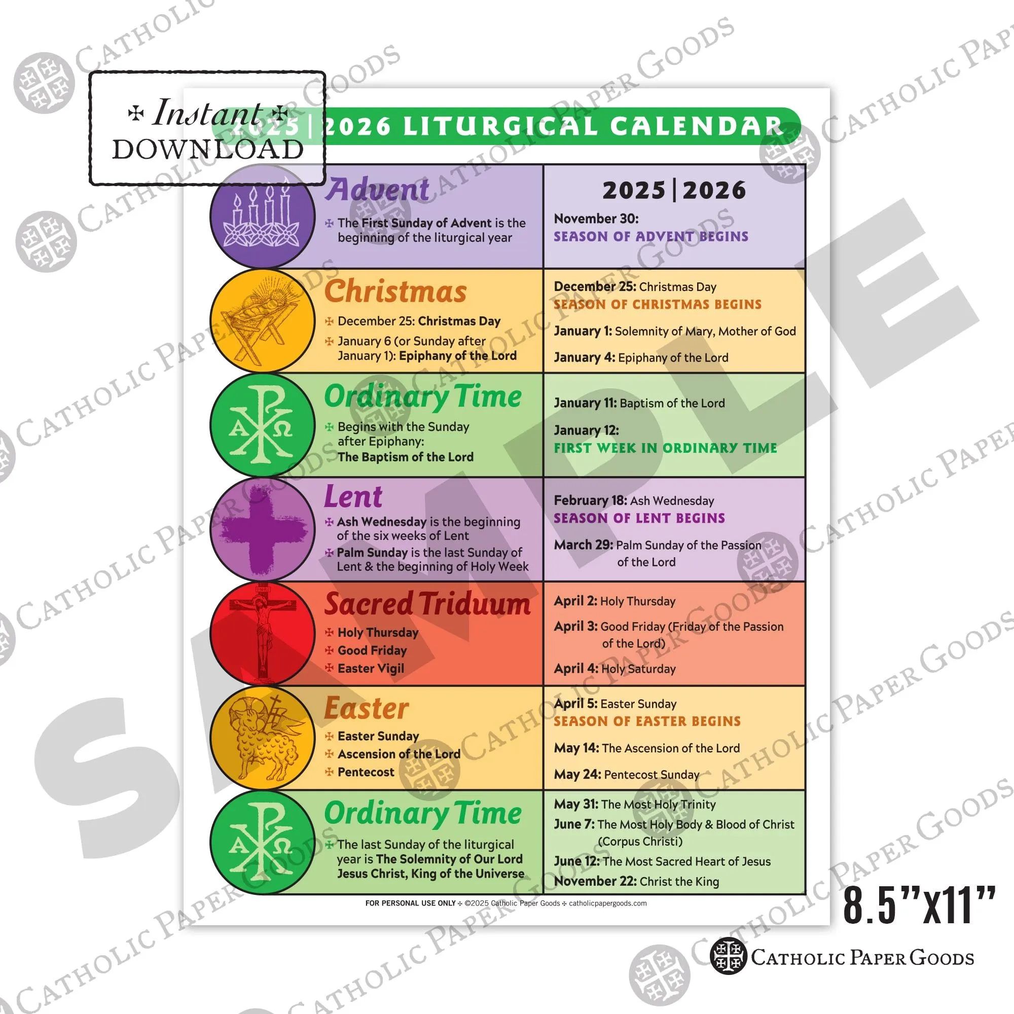 2025 26 Catholic Liturgical Calendar Color amp BW Printable PDF 