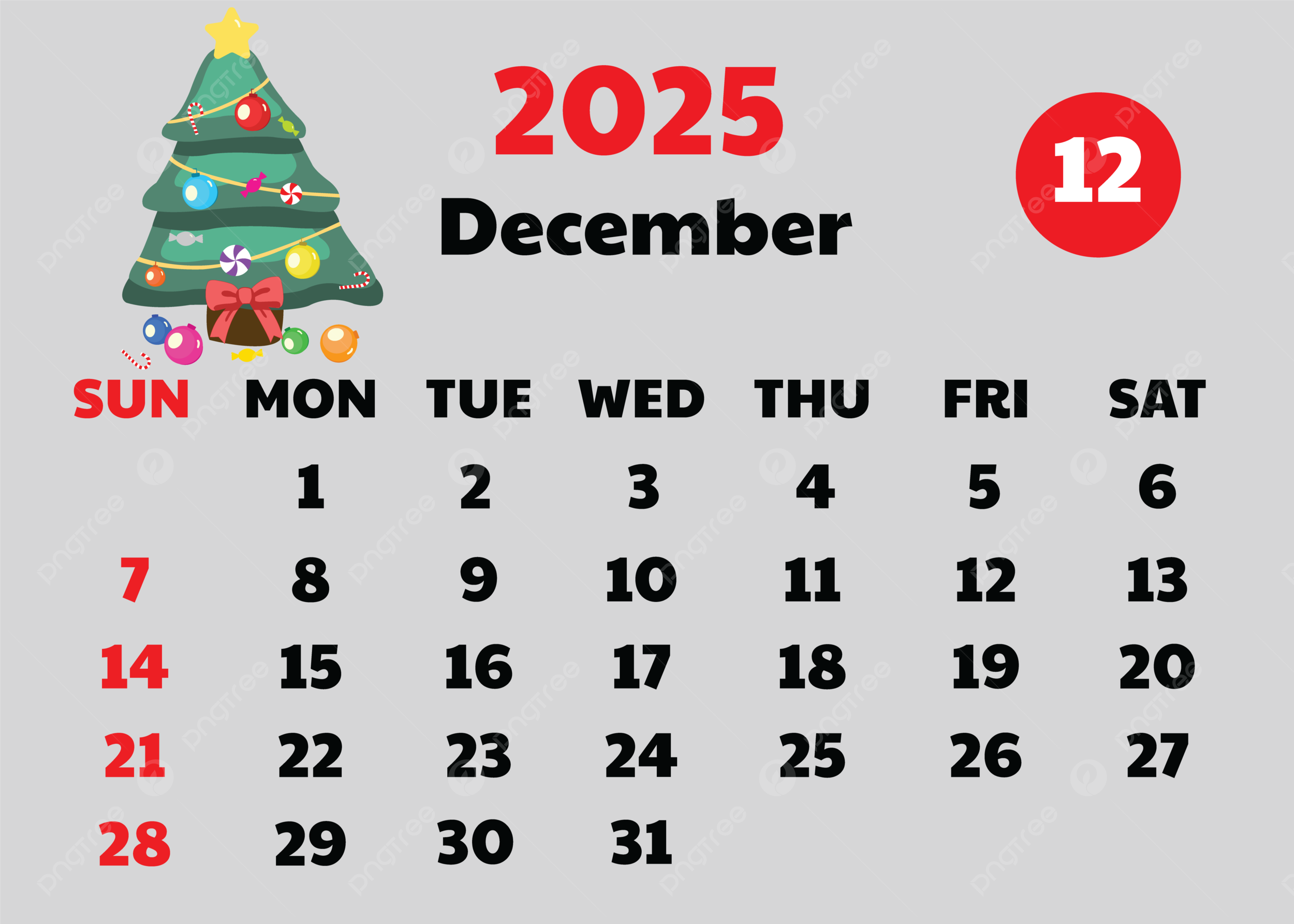 2025 December Calendar Cute Design Vector With Cartoon Christmas 