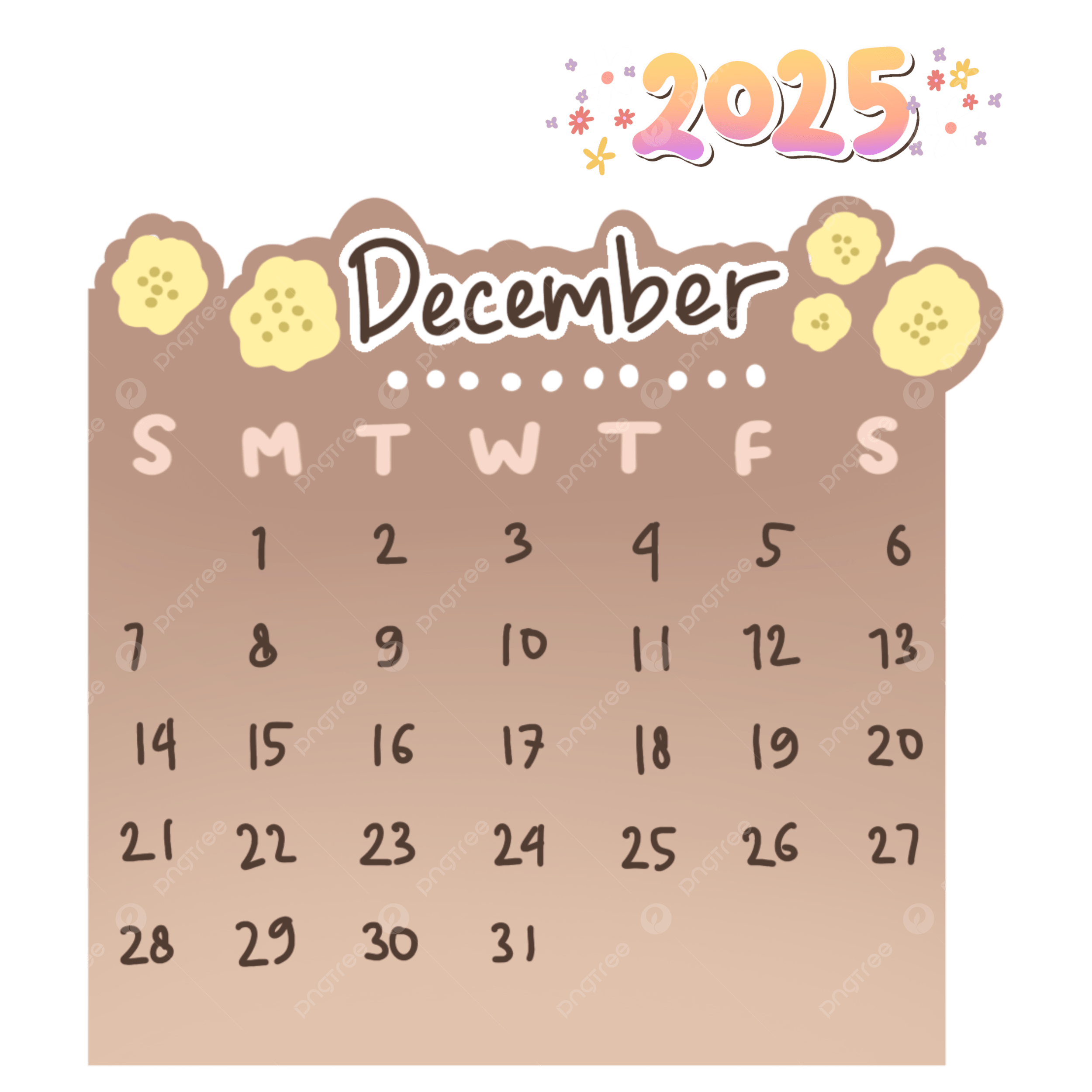 2025 December Calendar Cute Handdrawing Printable Monthly 