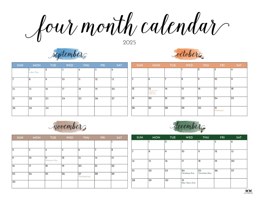 4 Month Printable Blank Calendar