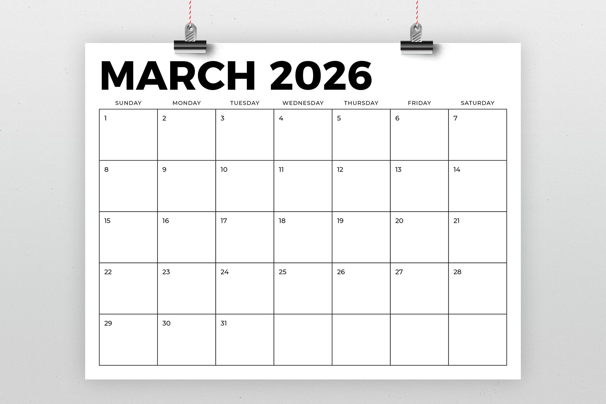 Blank Calendar Printable 2026