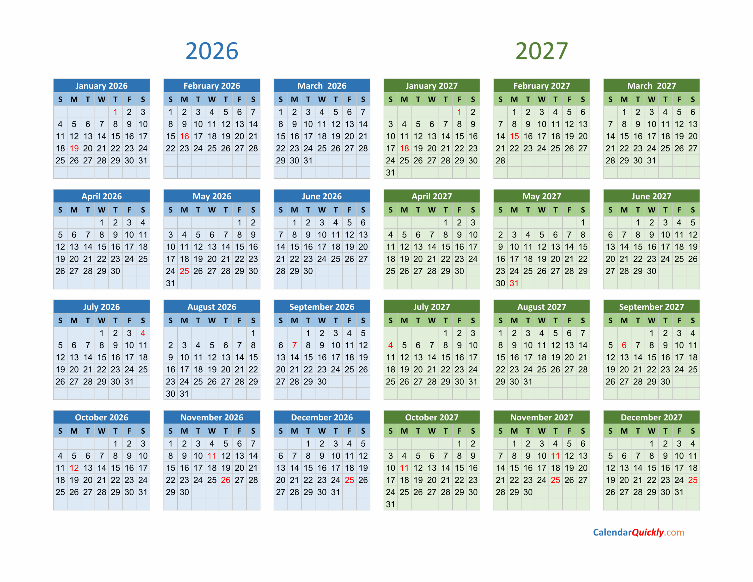 Free Blank Printable Calendar 2026-2027