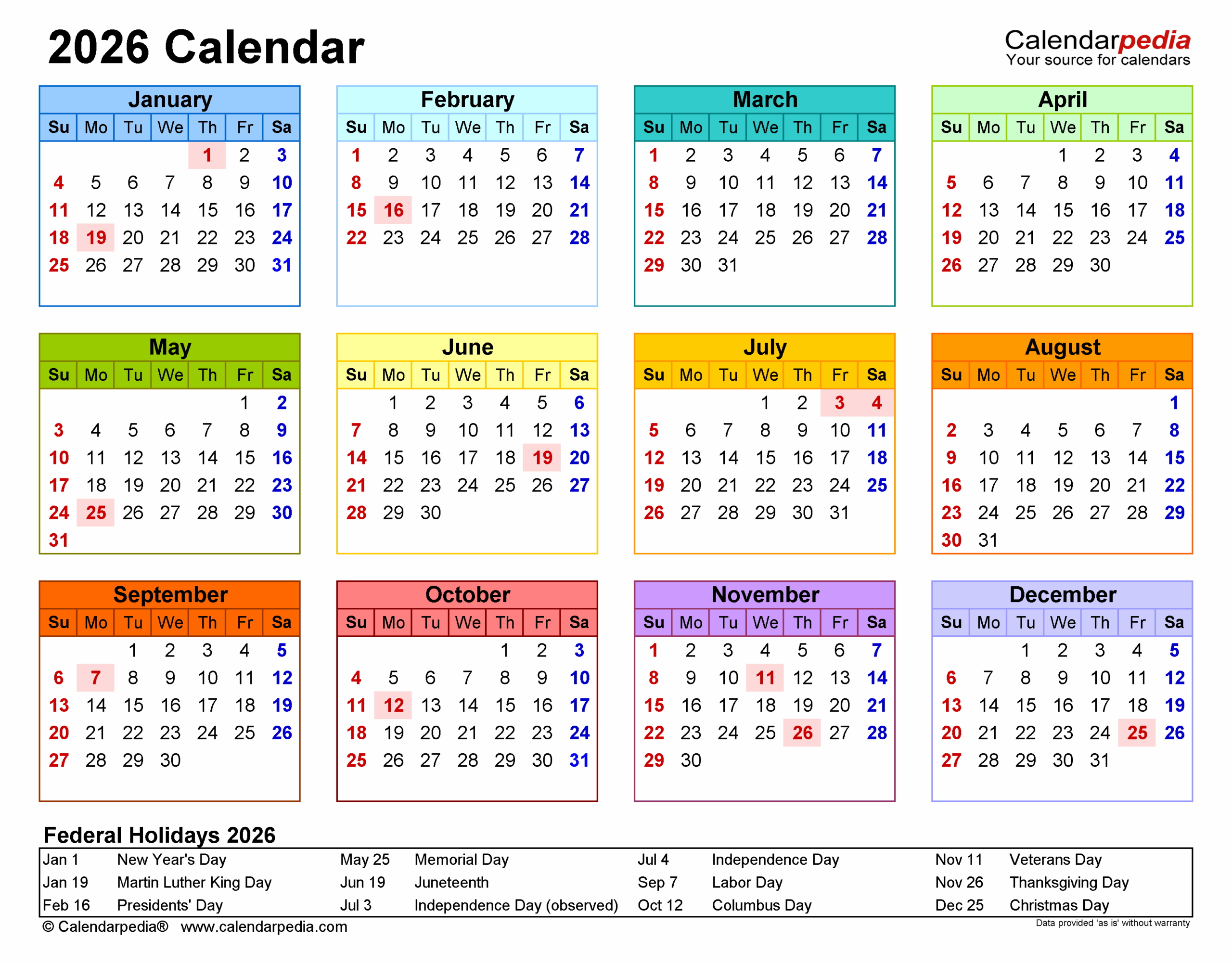 November Calendar 2026 Printable United States