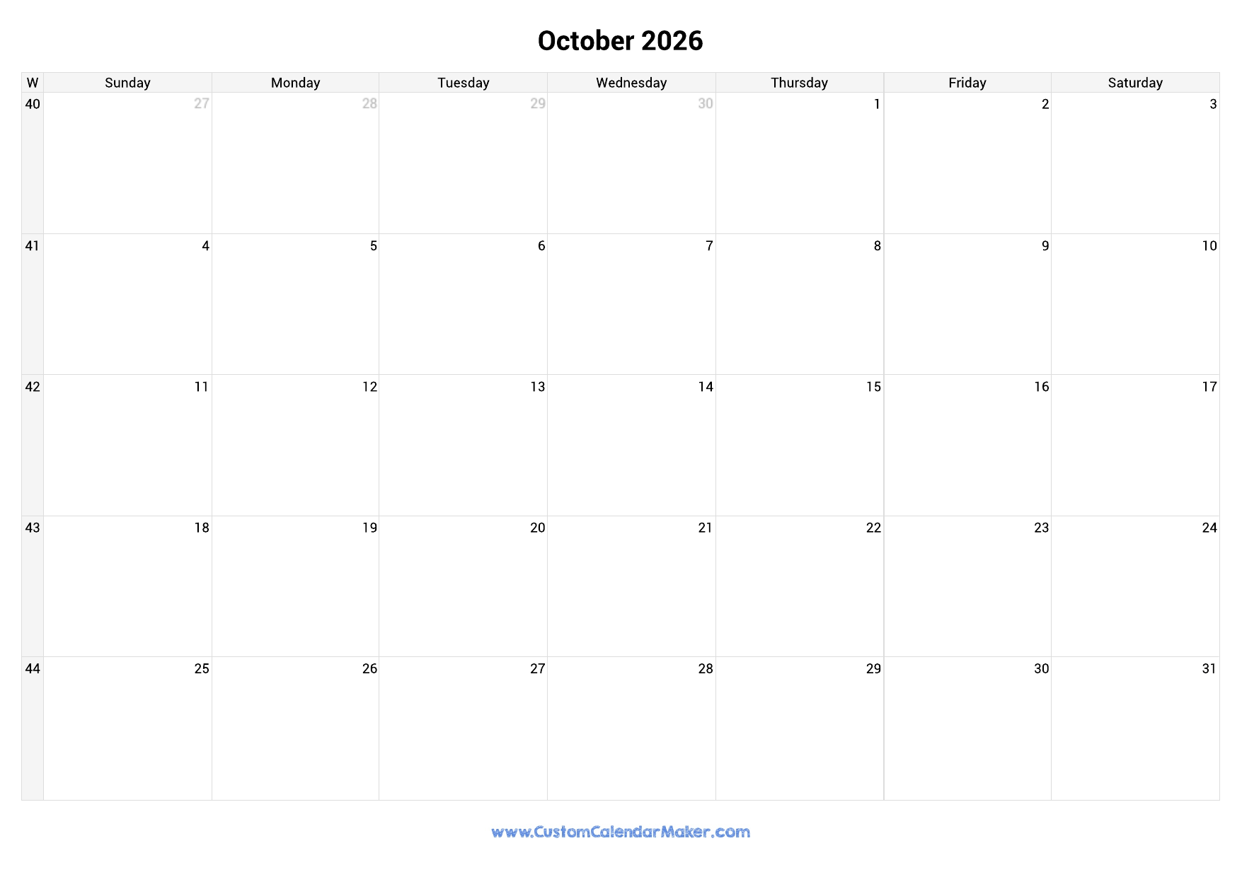 2026 Calendar With Week Numbers Custom Calendar Maker