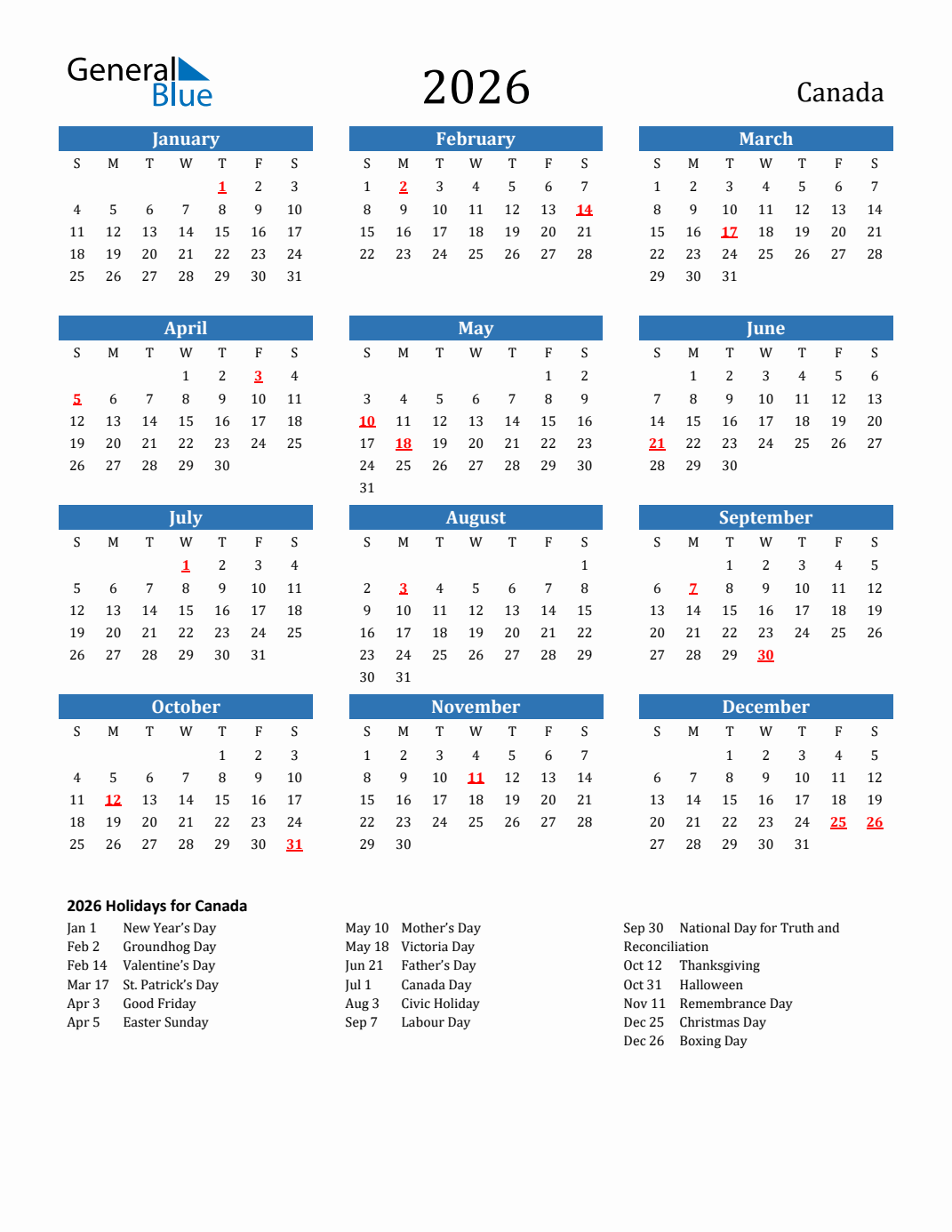 May 2026 Calendar Canada