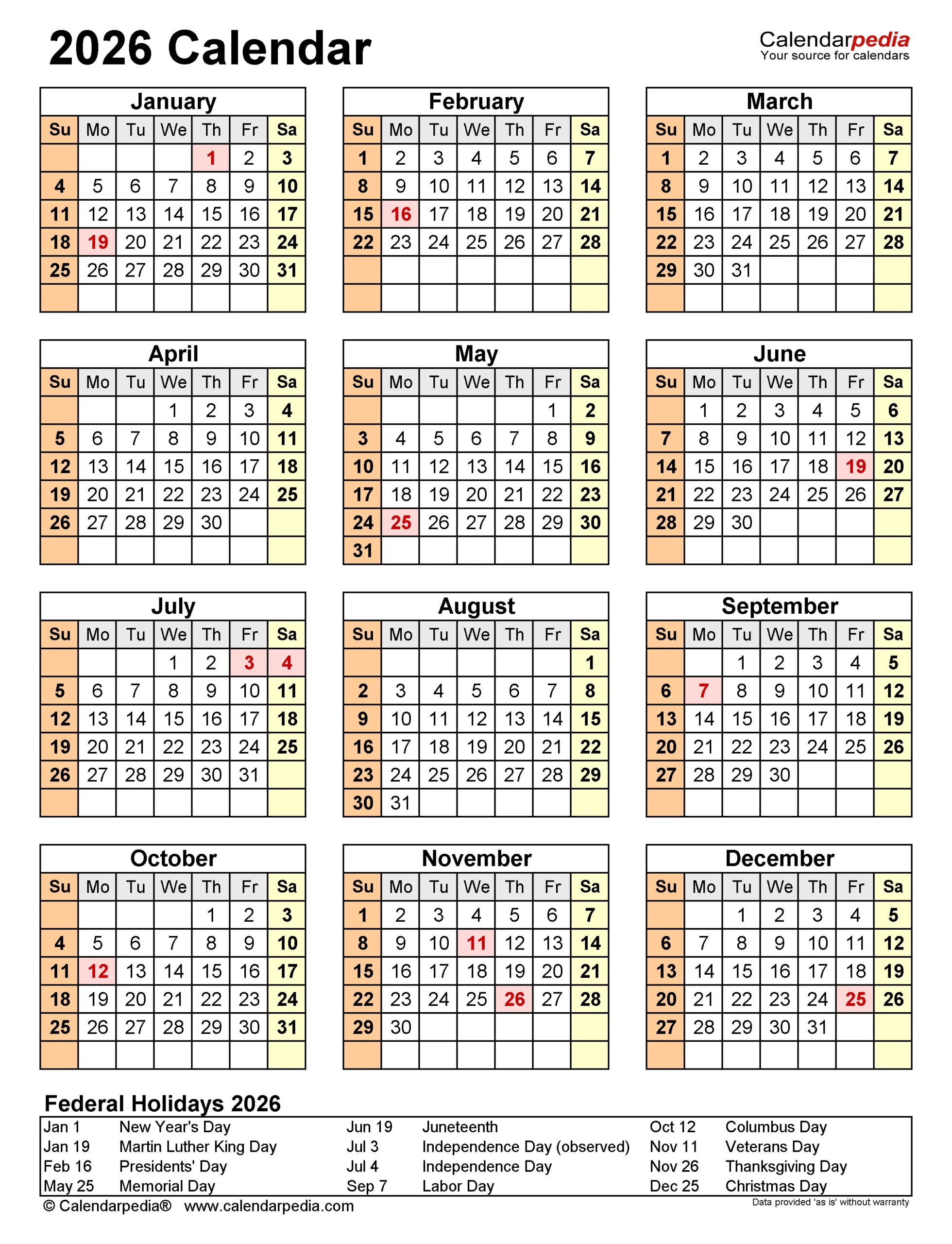 2026 Federal Holiday Calendar School Academic Calendar