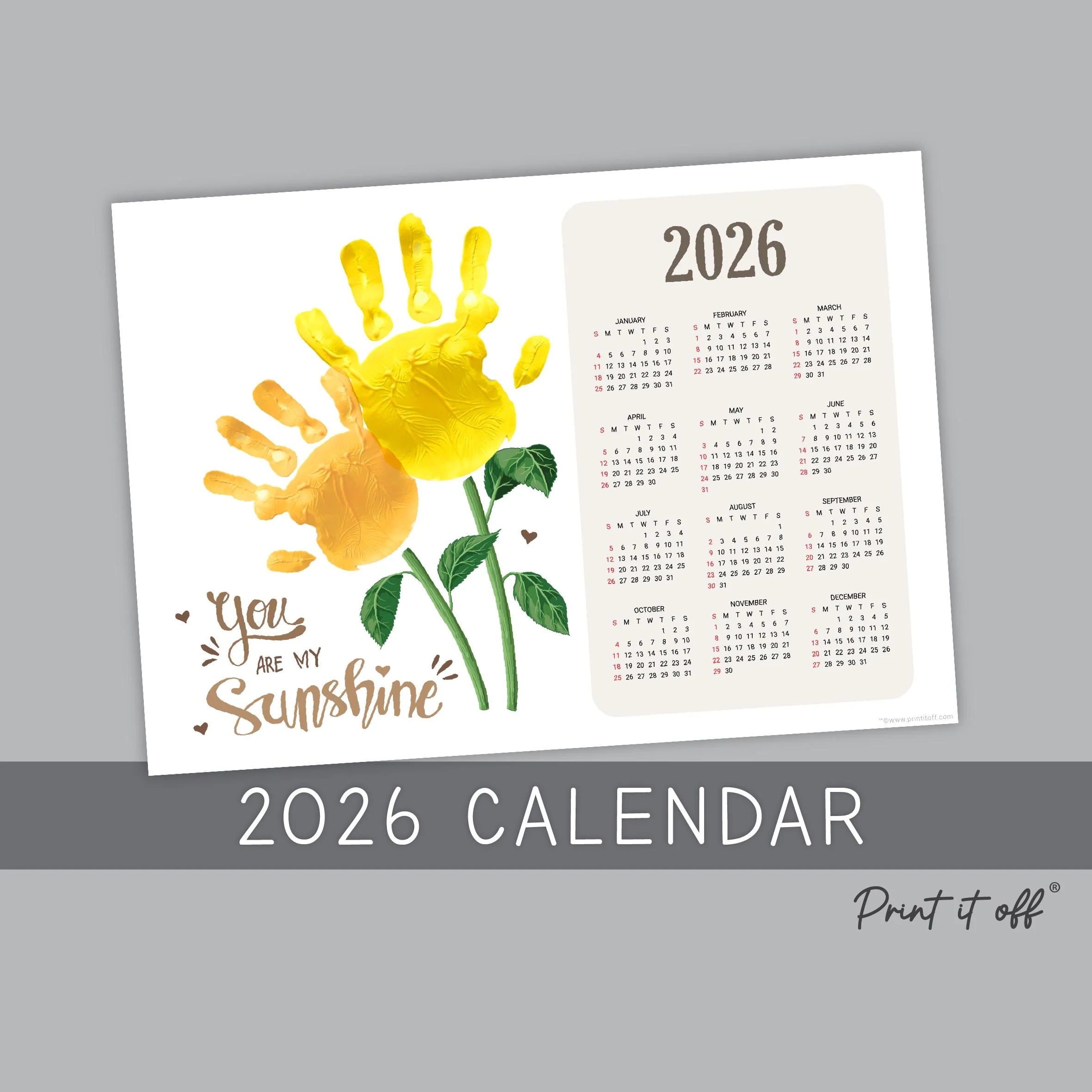 2026 Flower Calendar Year Yearly Handprint Footprint Art Craft 