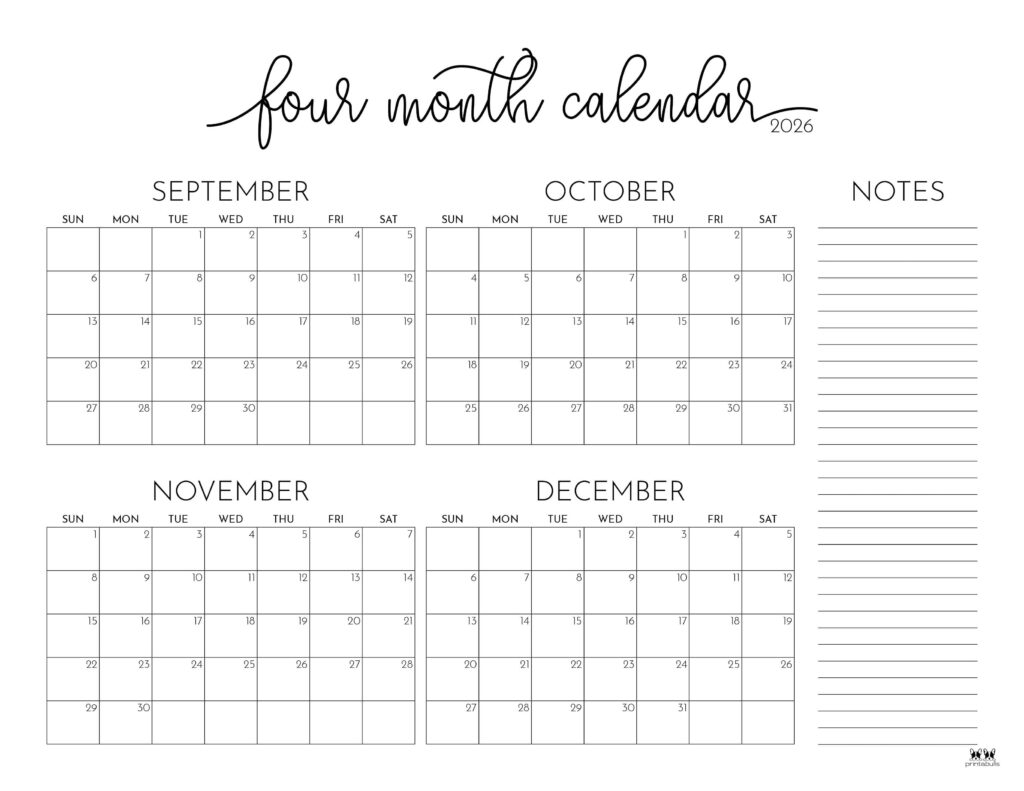 September October November Calendar 2026 Printable