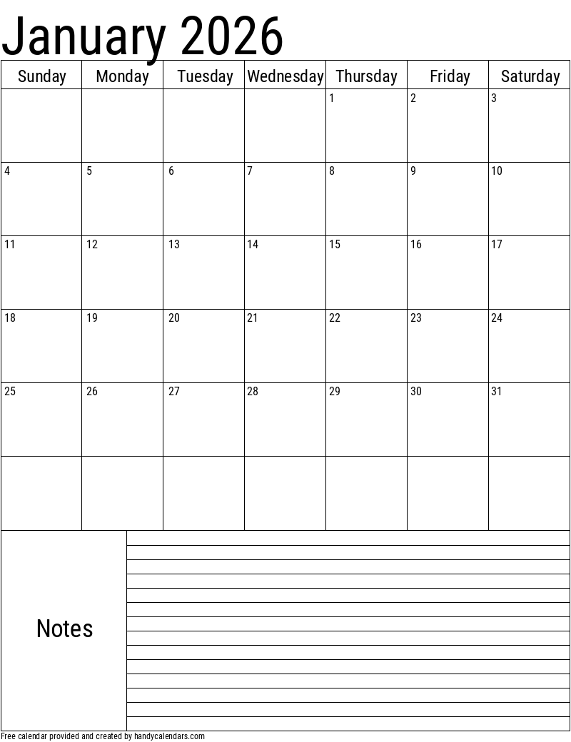 January 2026 Blank Calendar Printable Free