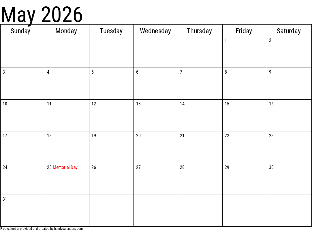 Printable May 2026 Calendar