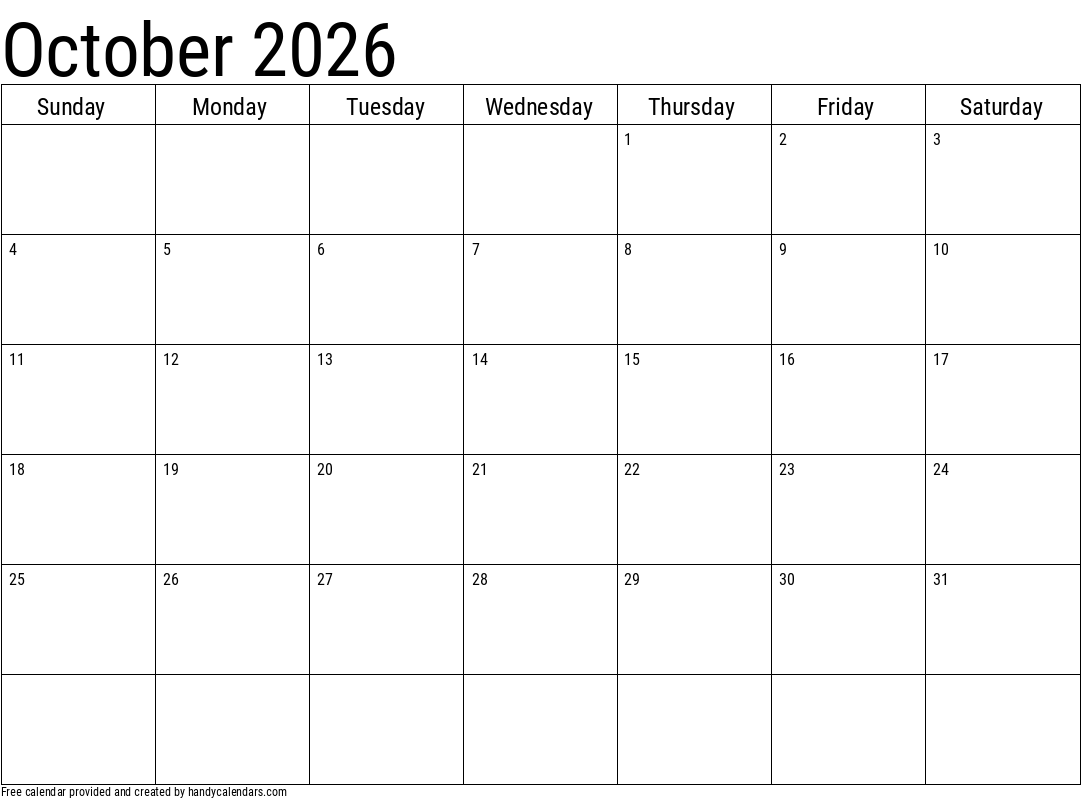 October 2026 Calendar Printable