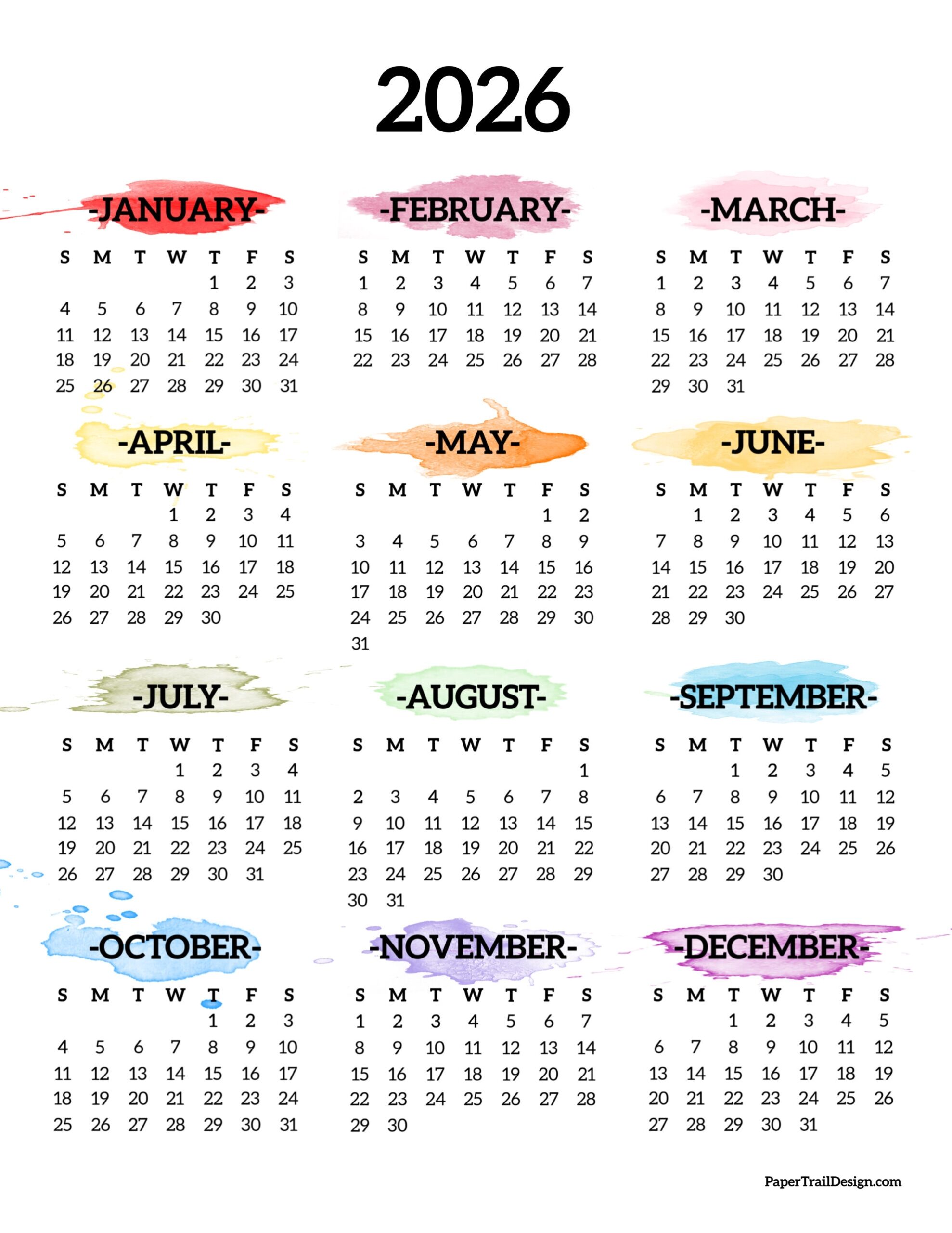 Printable Free 2026 Calendar
