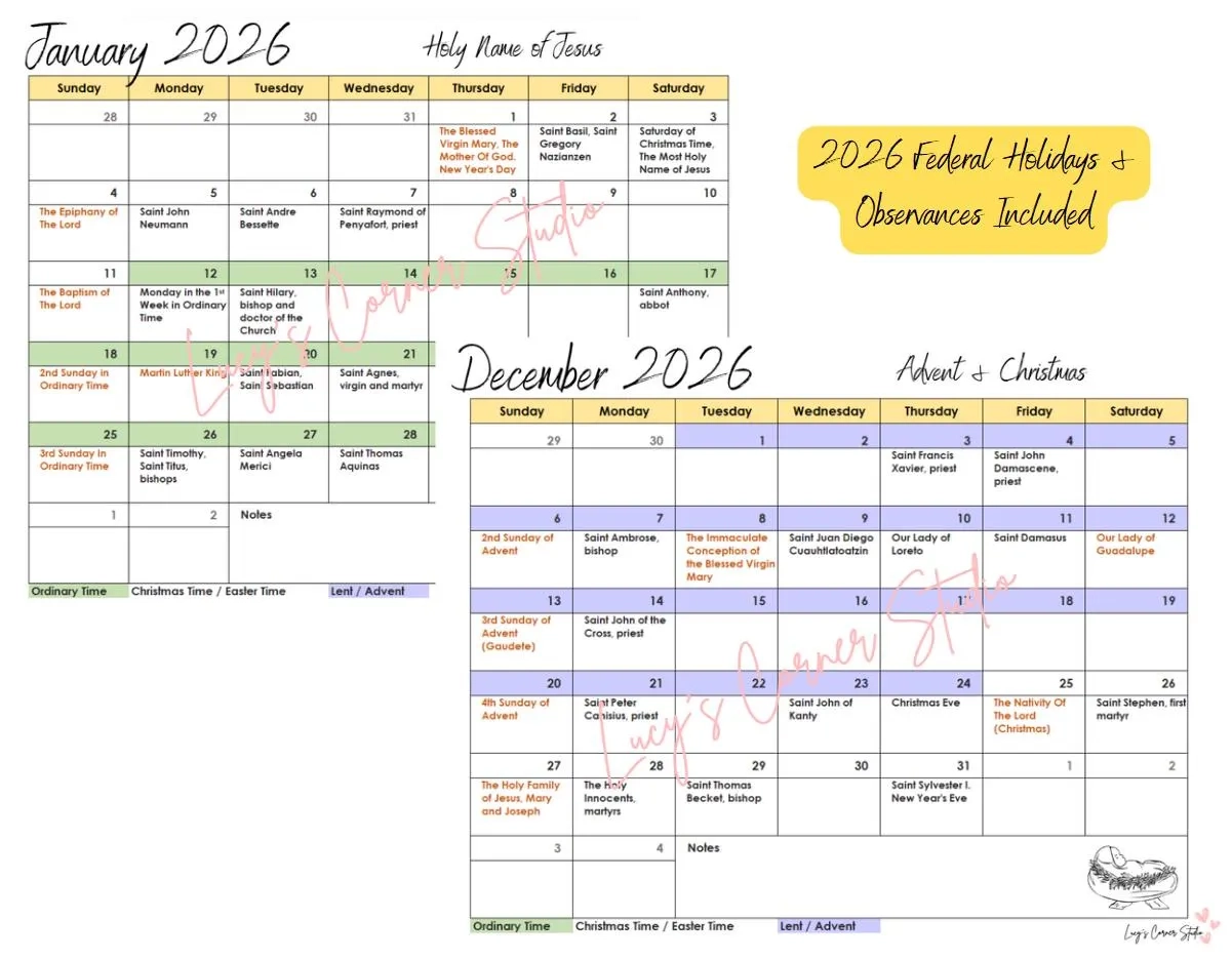 Liturgical Calendar 2026 Printable Pdf