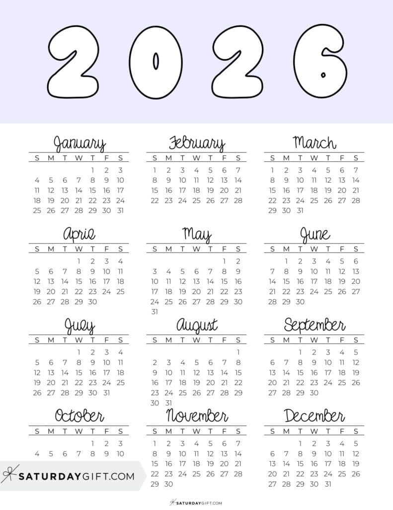Free Printable 12 Month Calendar 2026