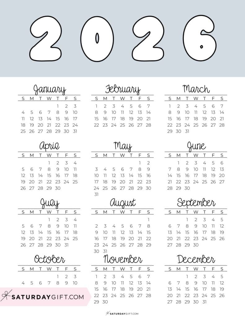 2026 Yearly Calendar Printable 35 Cute amp Free 2026 Annual Calendars