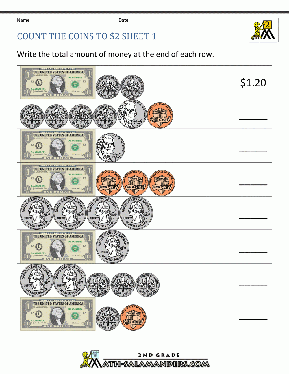Free Printable Coin Worksheets 2nd Grade