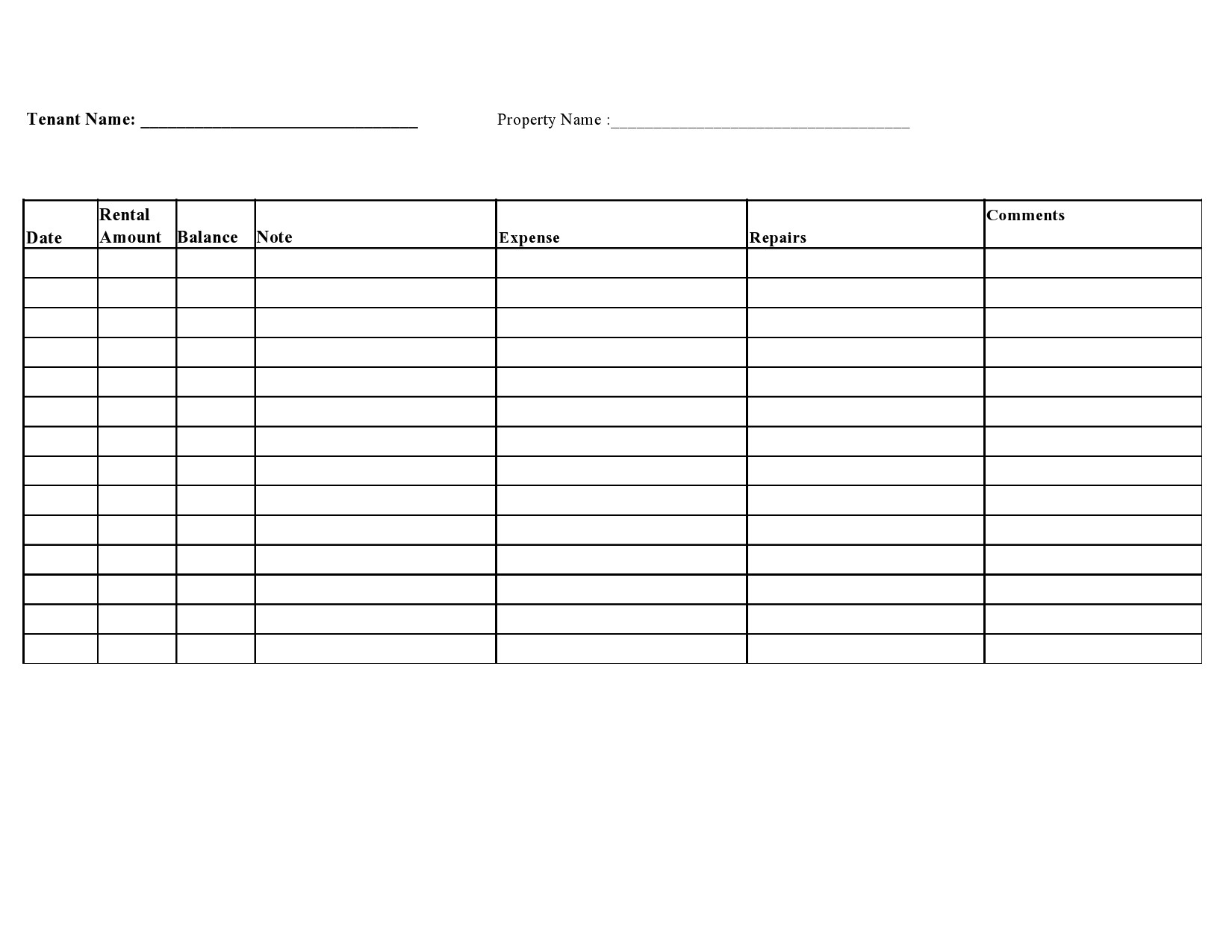 Printable Landlord Rental Payment Ledger Template