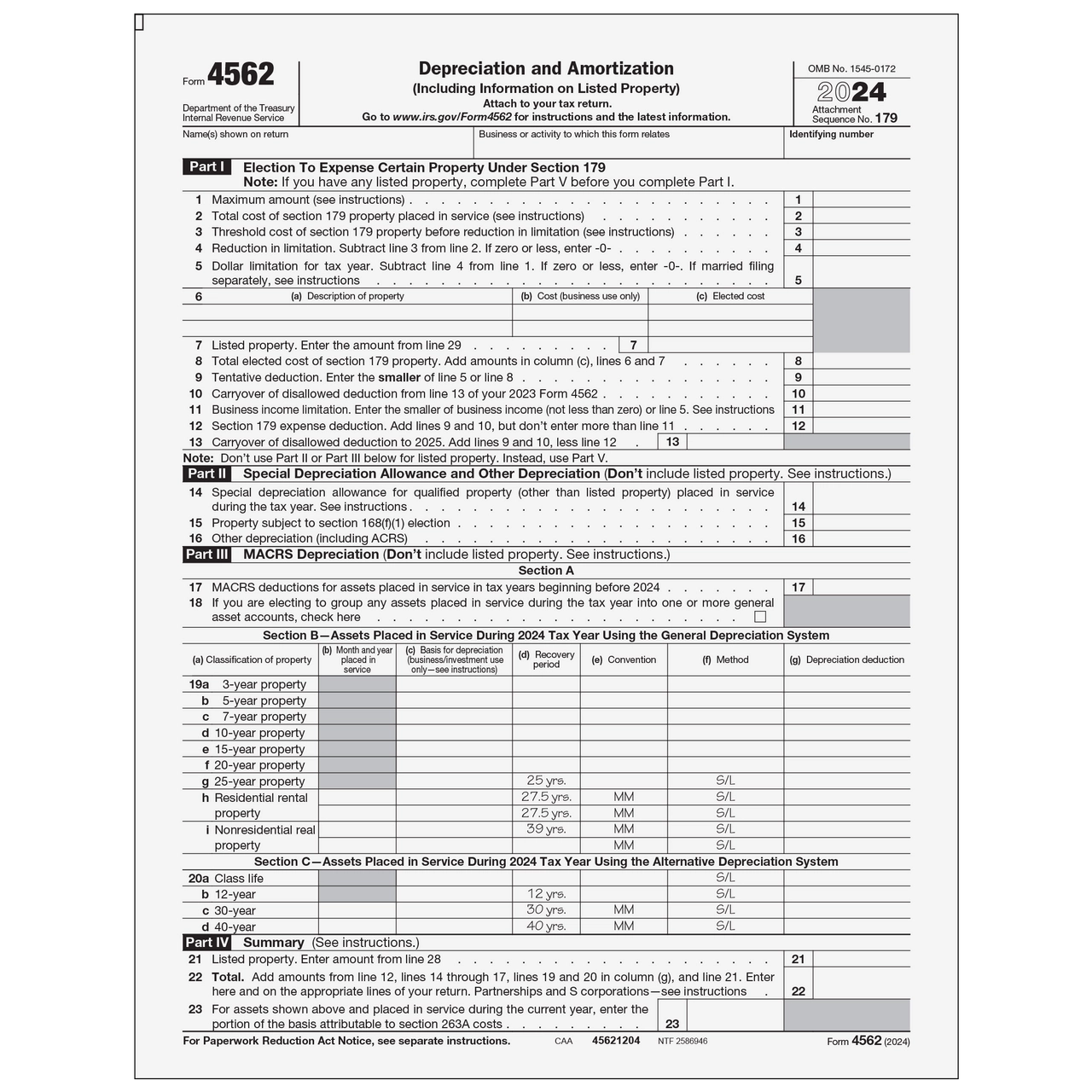 Form 4562 Basis For Depreciation