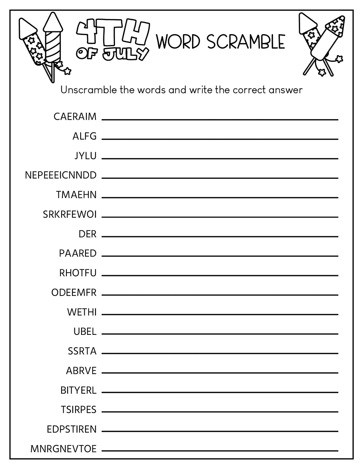 July 4th Printable Activities