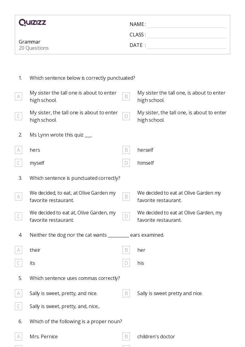 Printable Grammar Worksheets High School