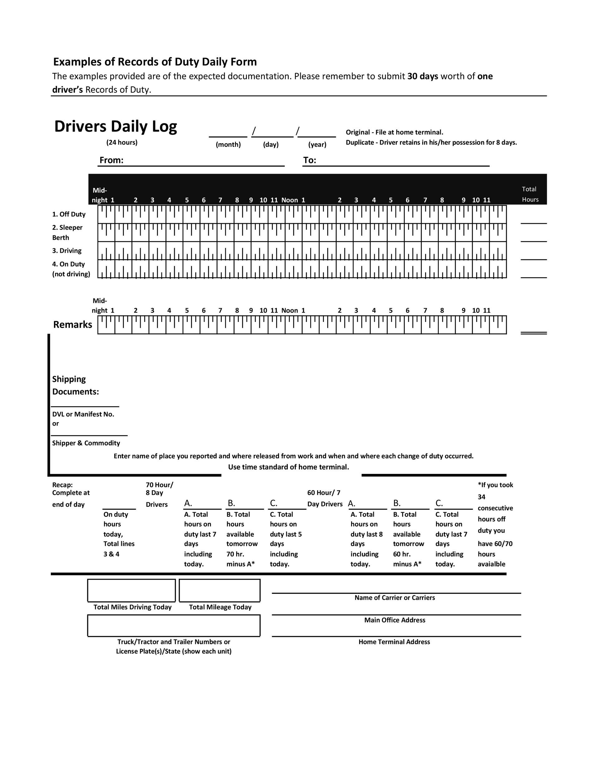 50 Printable Driver s Daily Log Books Templates amp Examples 