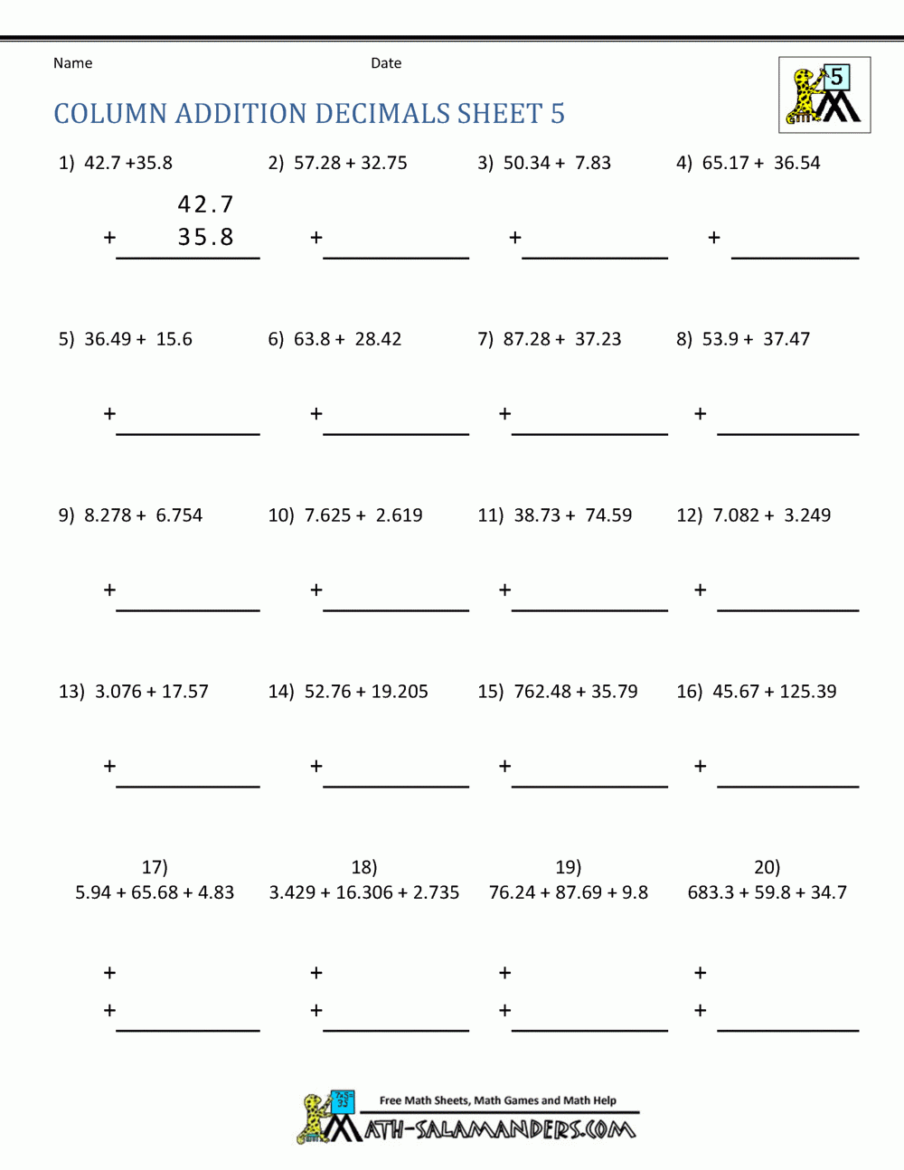 5th Grade Math Worksheets Worksheets Library