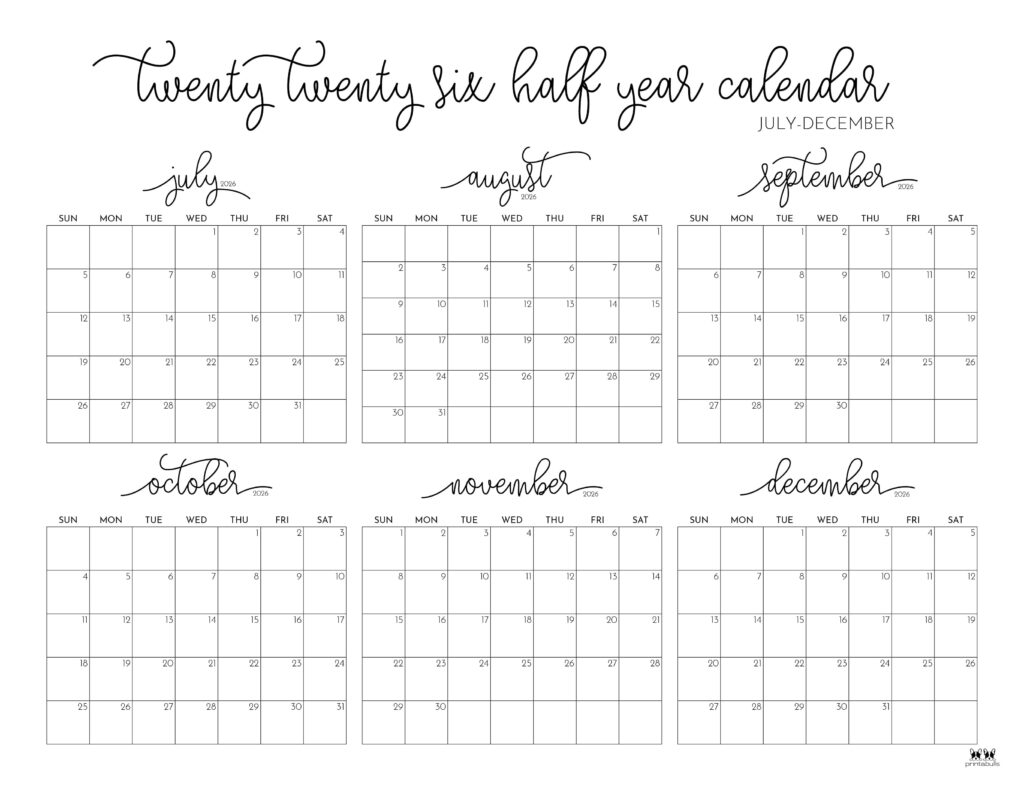 Printable Calendar July To December 2026