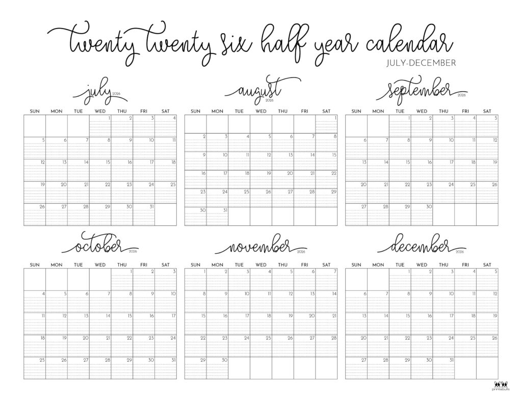 Calendar July To December 2026 Printable