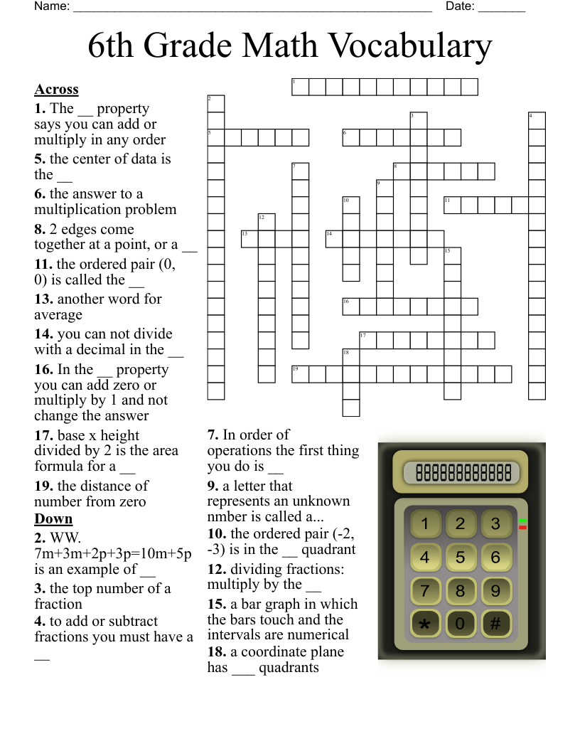 Crossword Puzzles 6th Grade Printable