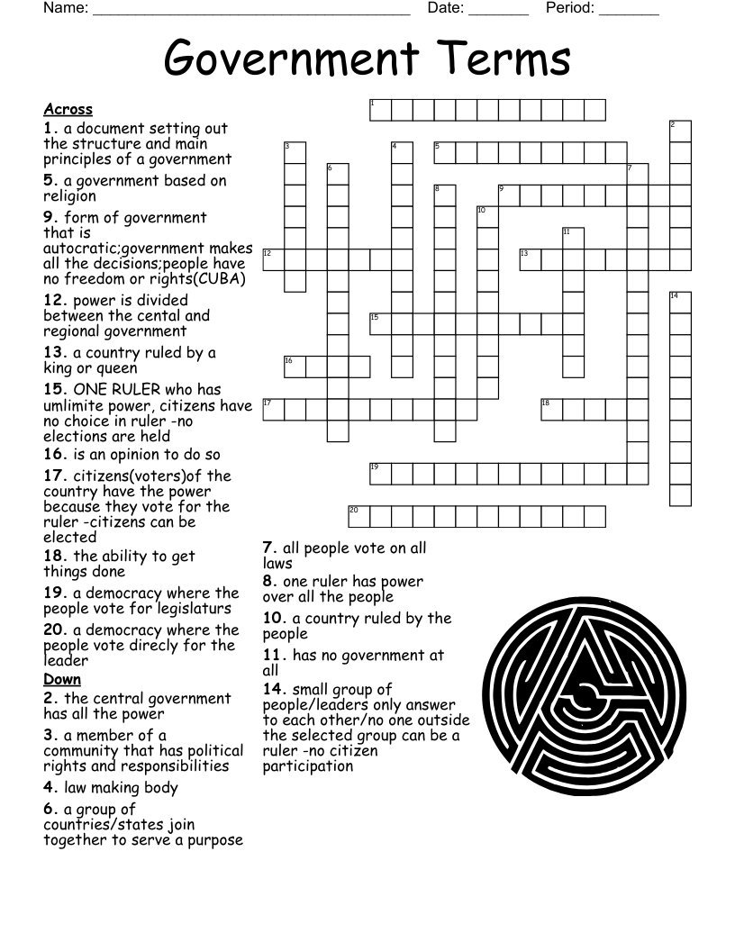 7th Grade Government amp Economics Crossword WordMint