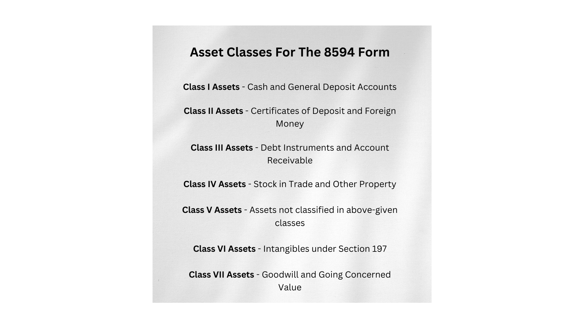 Form 8594 Asset Class