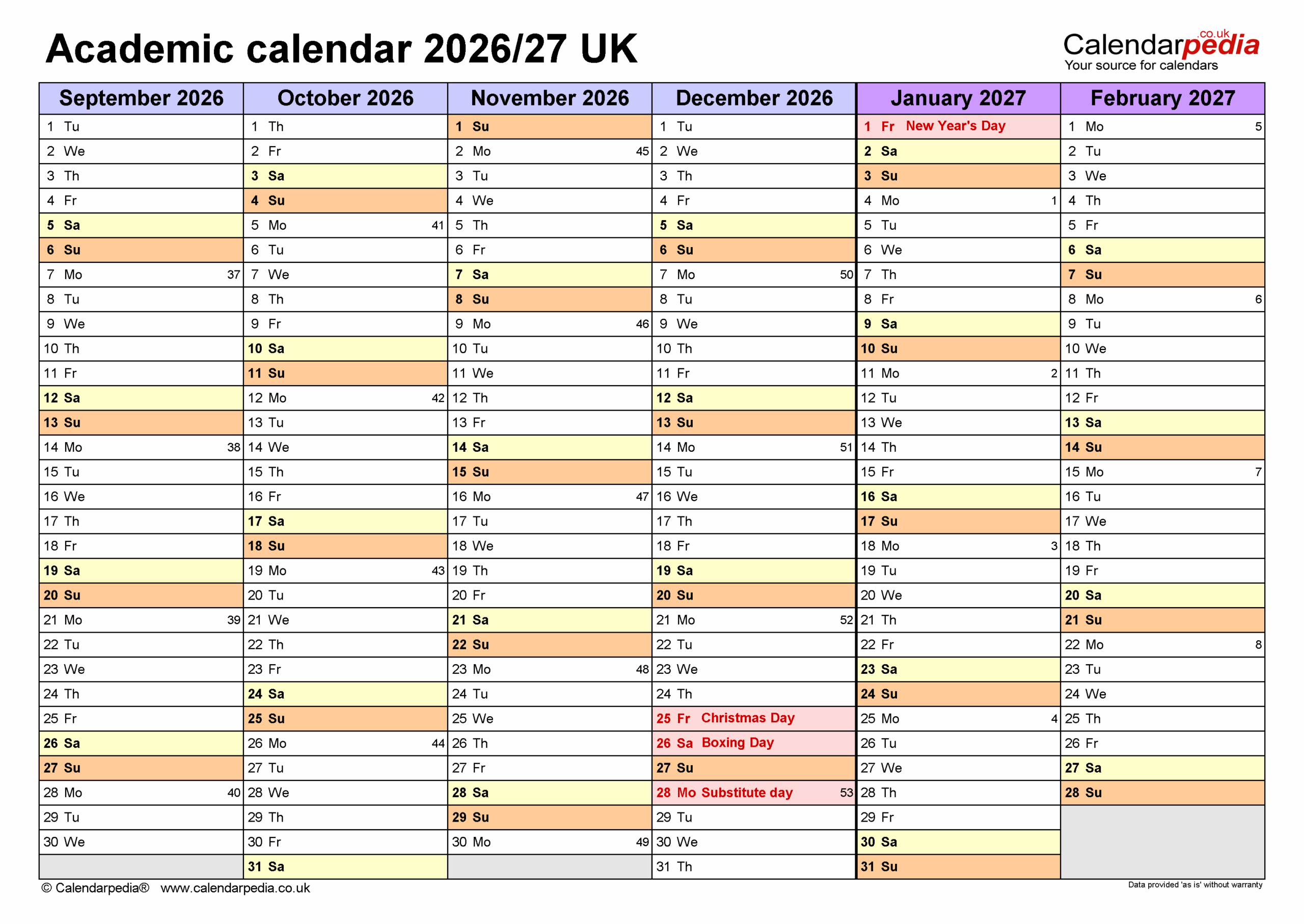 Blank Academic Calendar 2026-27 Printable