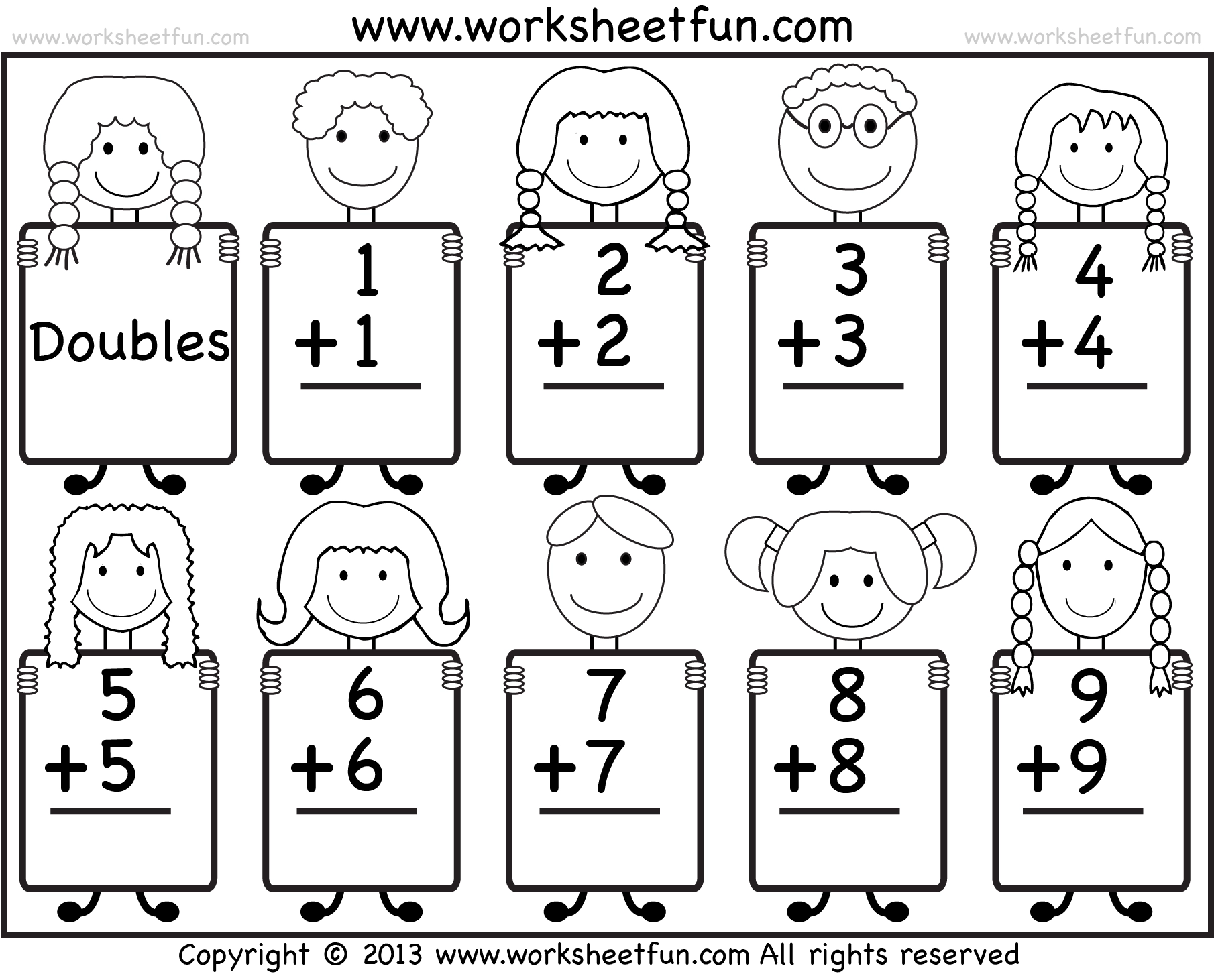 Addition Doubles Facts Beginner Addition Worksheet FREE 