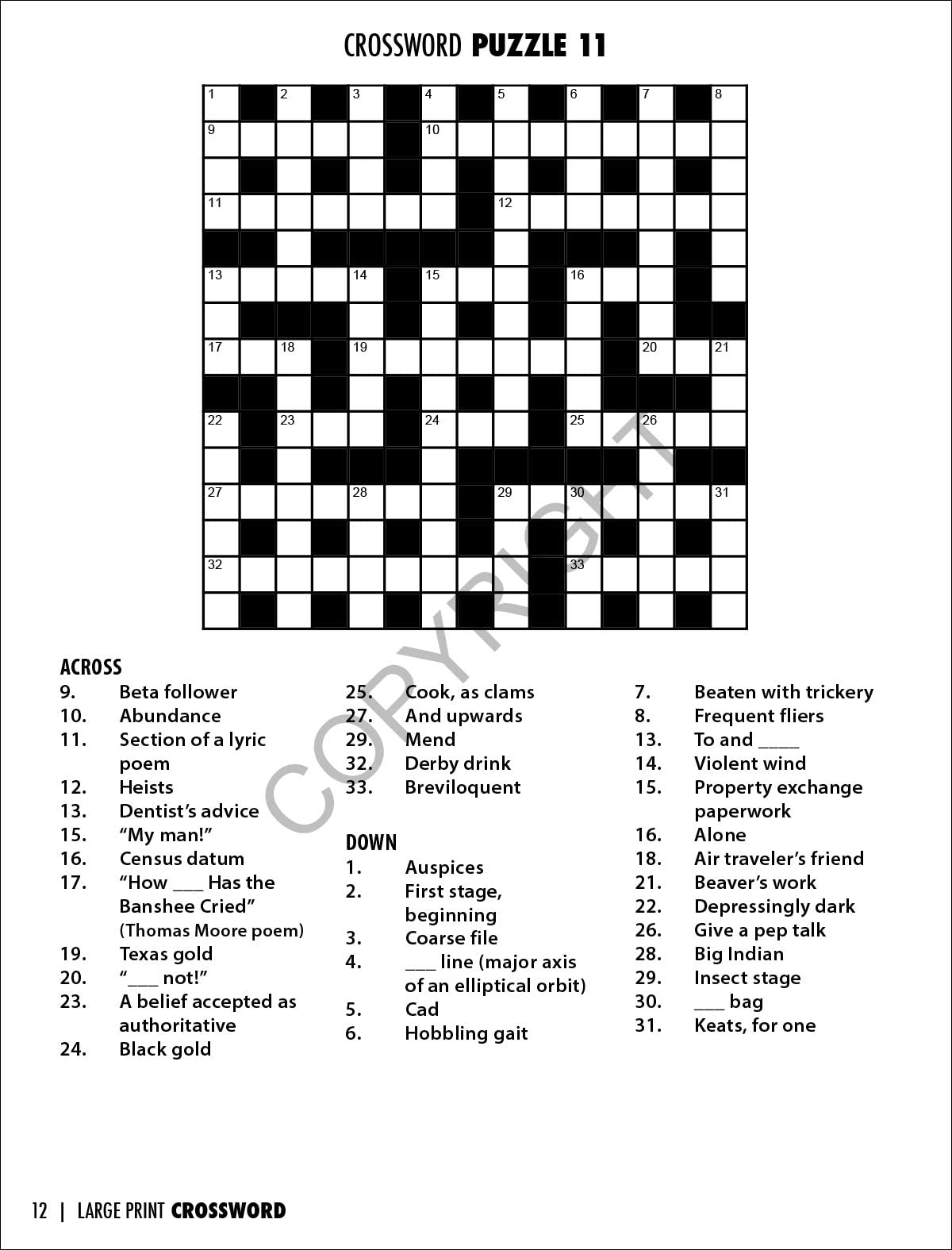 Crossword Puzzle For Seniors Printable