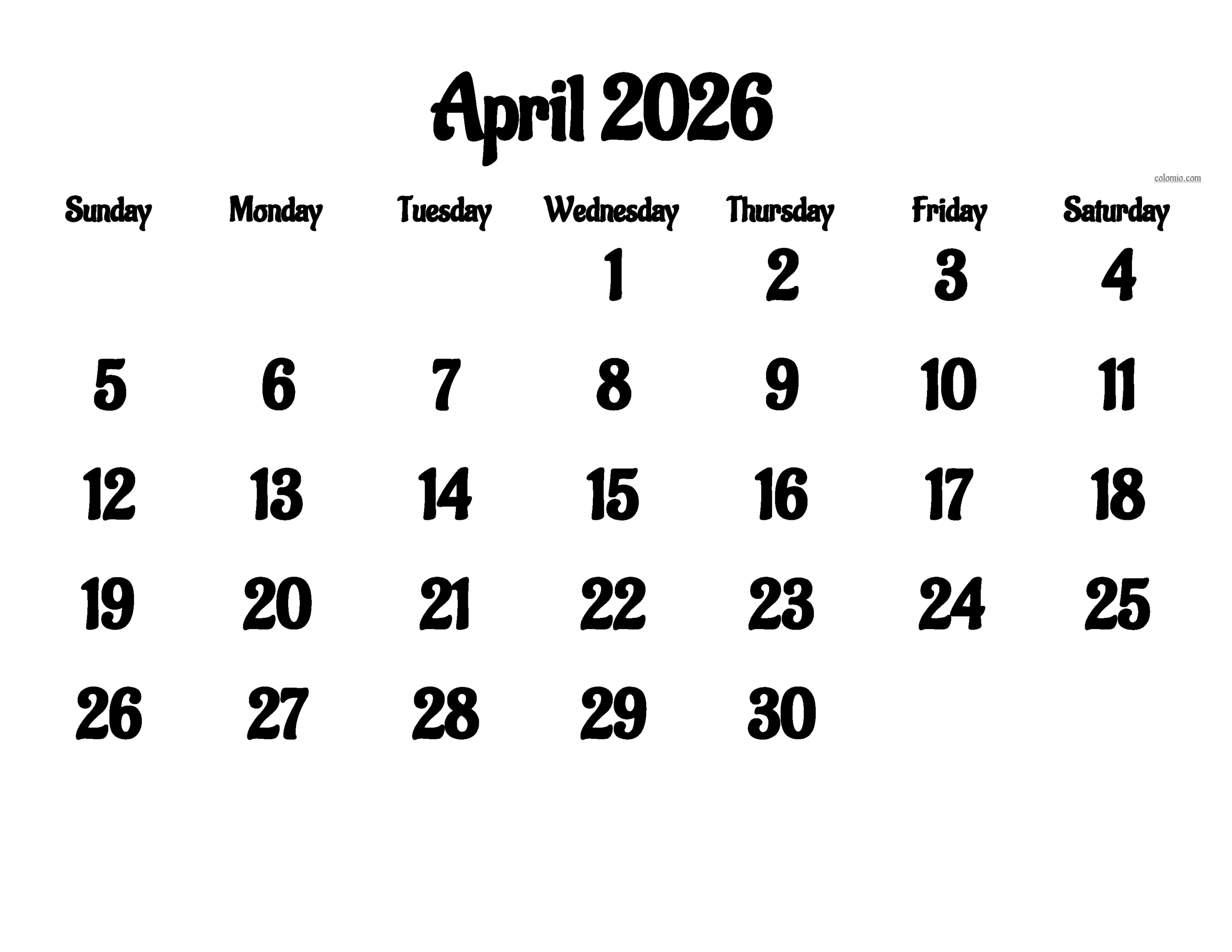 April 2026 Calendar