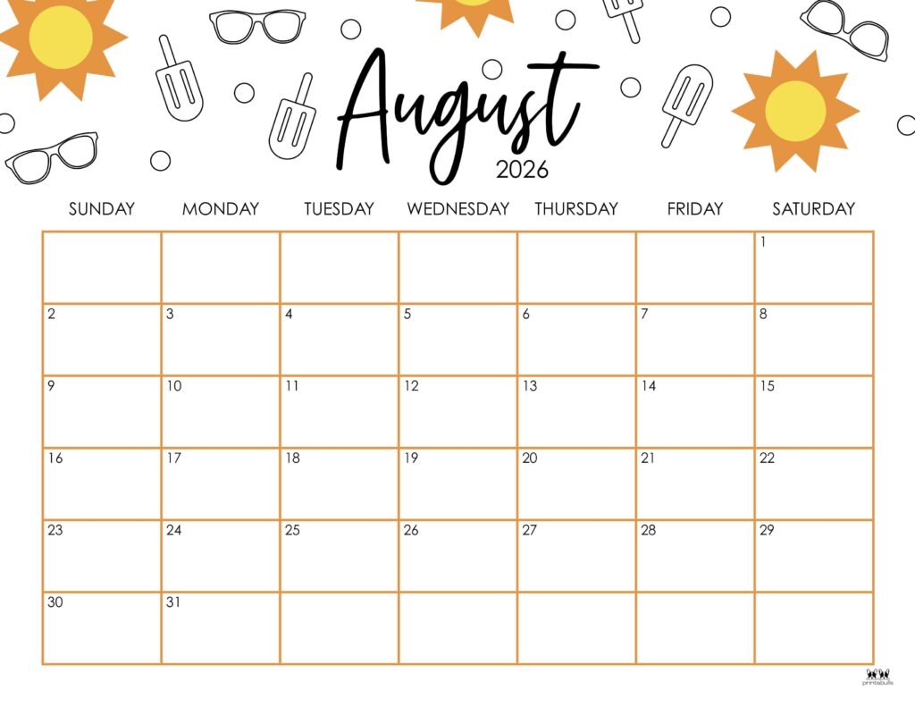 Blank Calendar Printable 2026 August