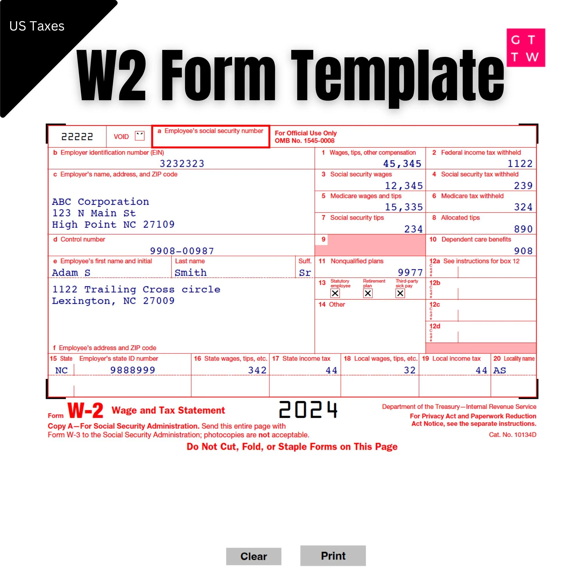 Ausf llbares W2 Form 2025 Druckbare IRS Vorlage Digitaler 