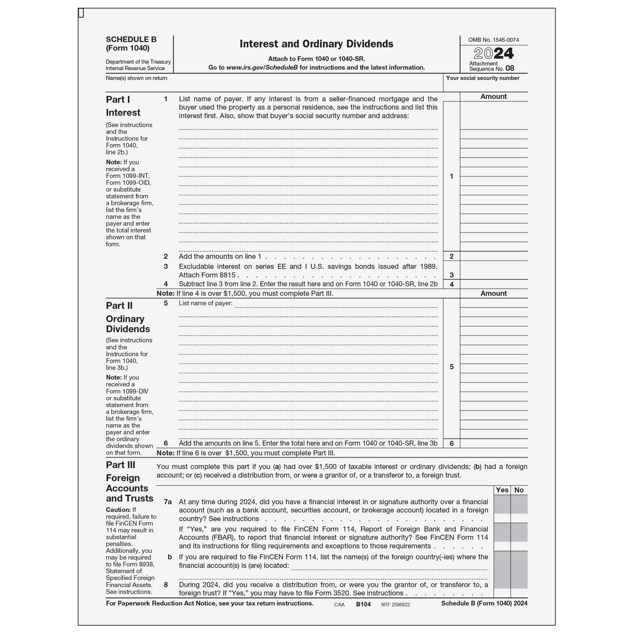 Irs Form 1040 Schedule B 2023