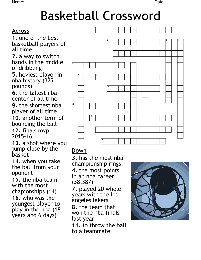 Crossword Puzzles Printable Nba Players