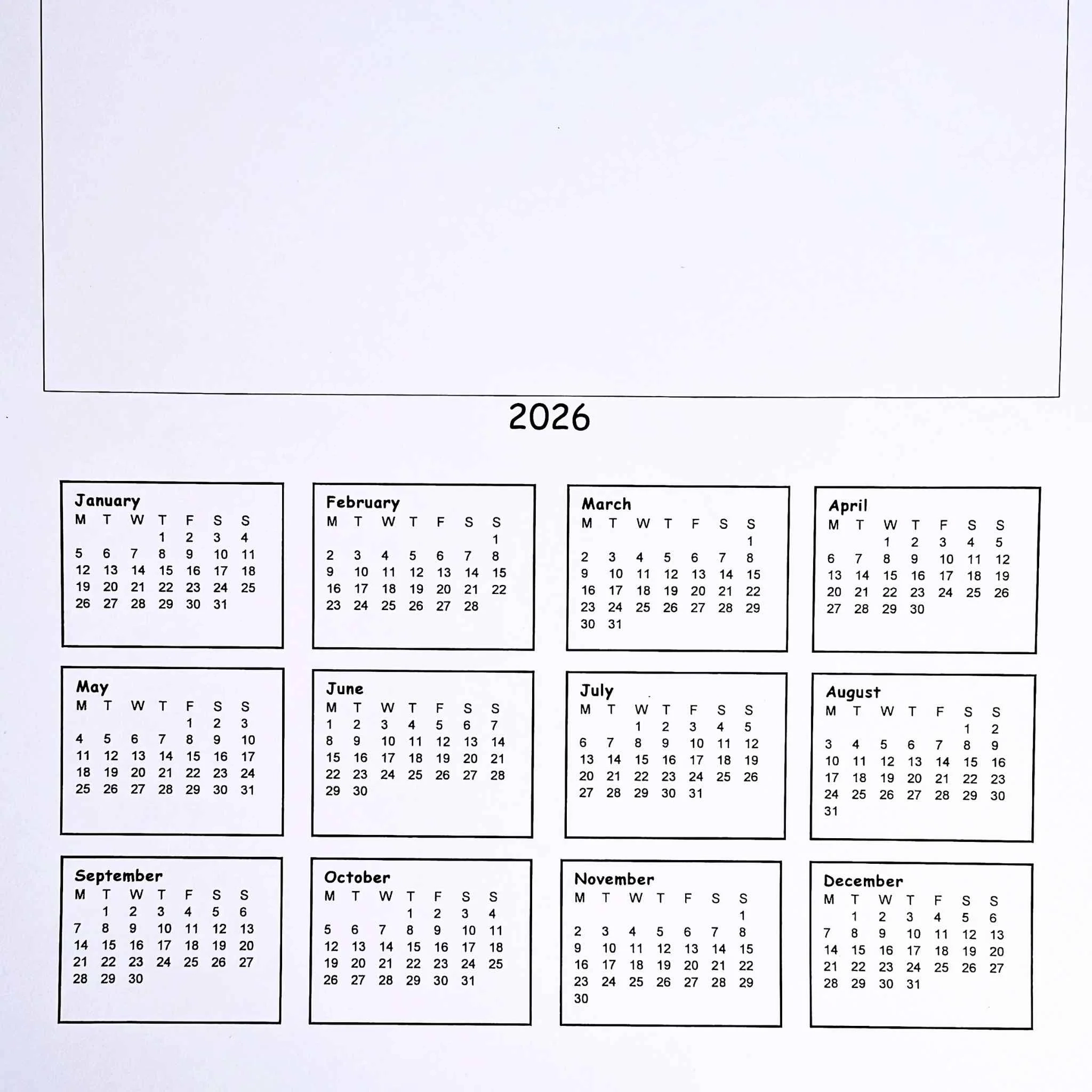 Printable A4 Calendar Blanks 2026
