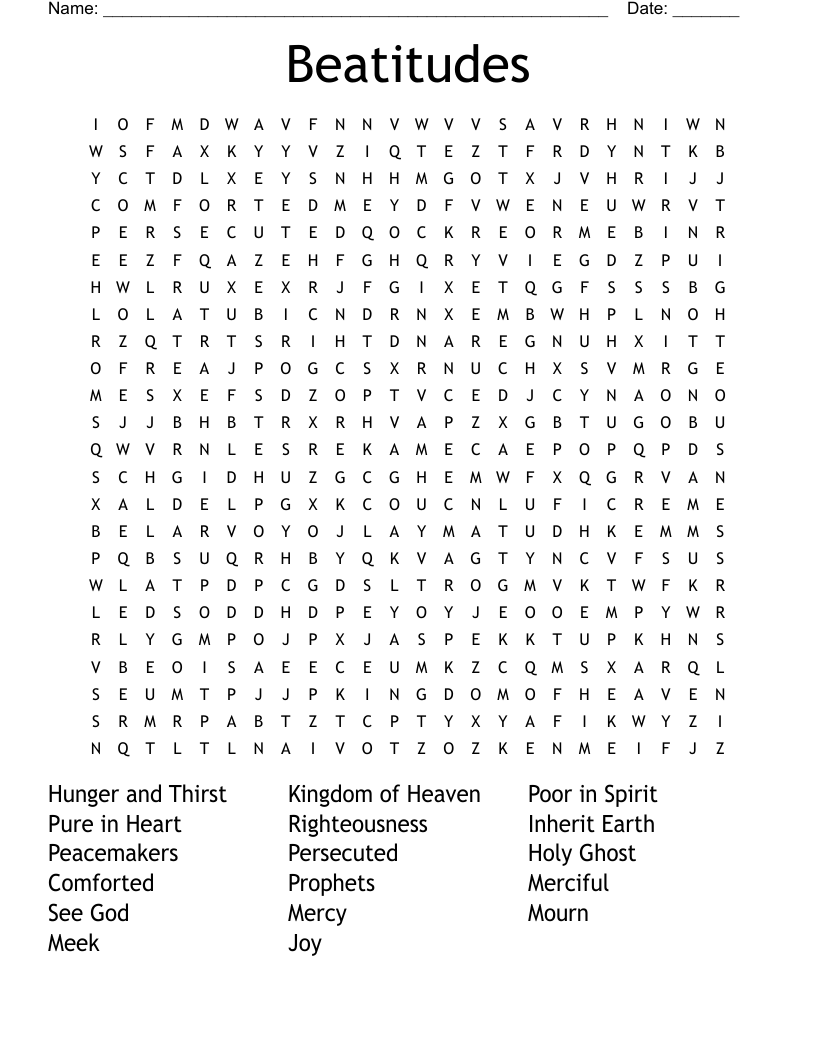 Beatitudes Bingo Cards WordMint