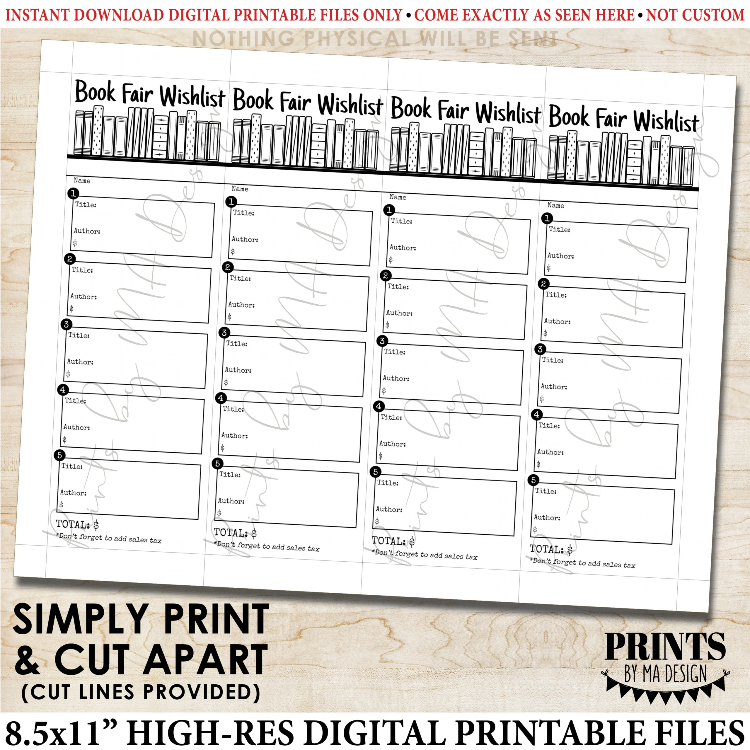 Book Fair Wishlist Bookmark School Book Wish List 2 5x7 5 
