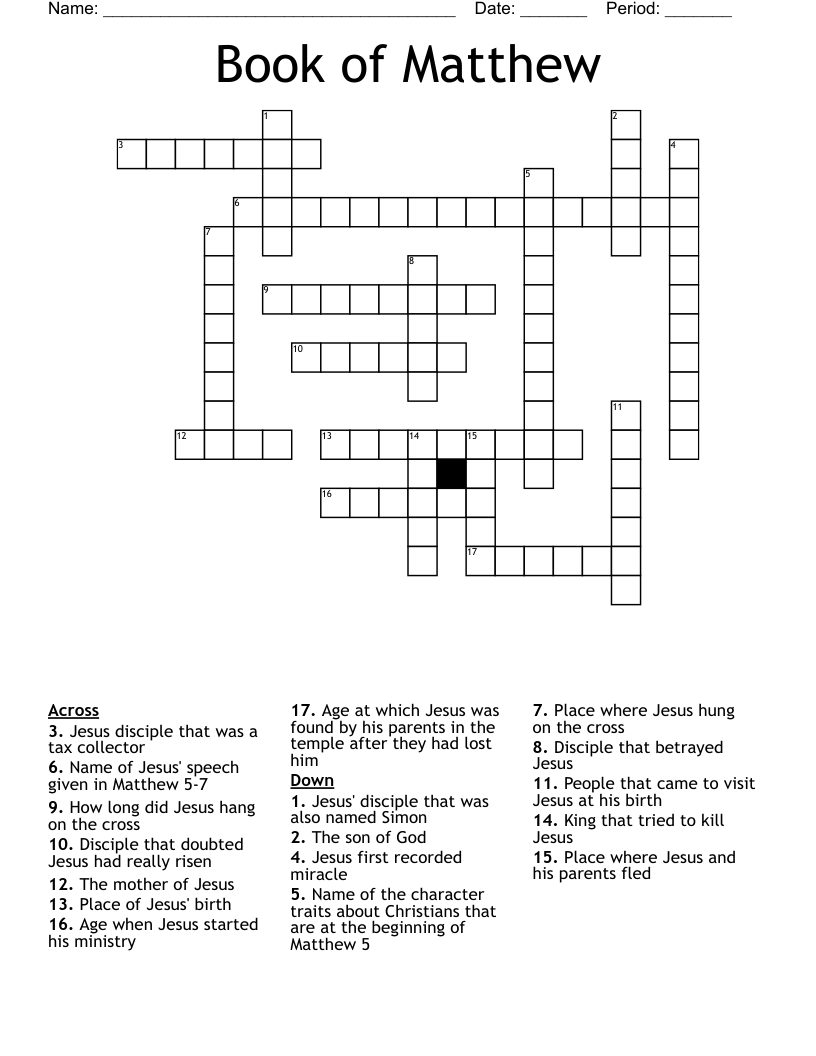 Book Of Matthew Crossword WordMint