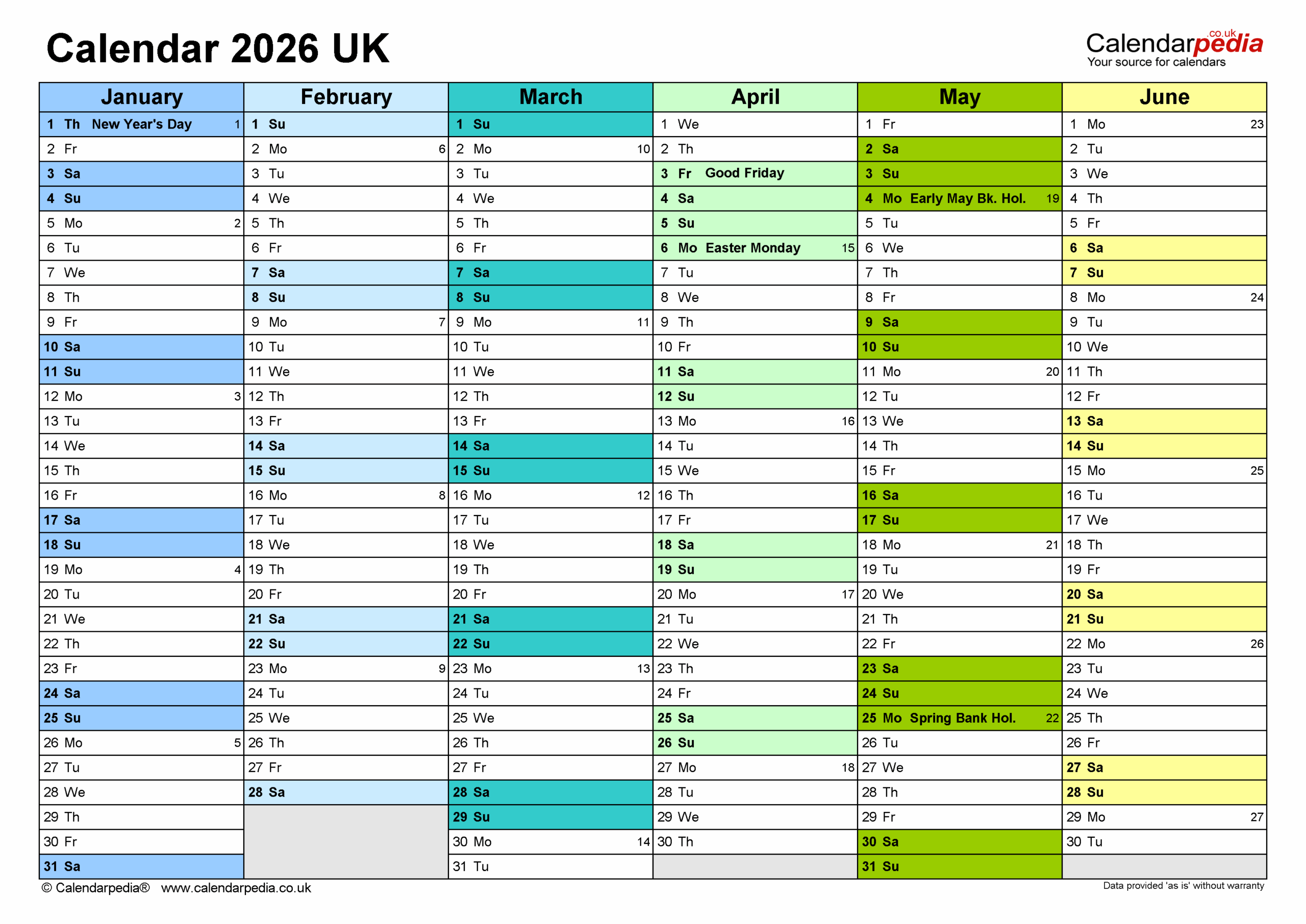 Calendar 2026 UK Free Printable Microsoft Word Templates